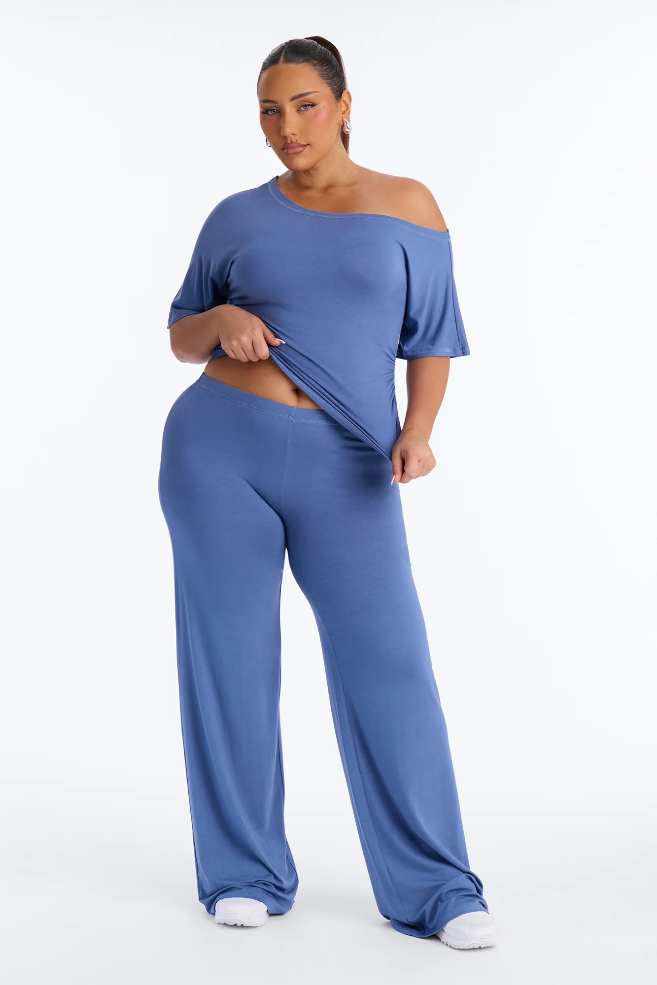 Gaelle Off Shoulder Pant Set - Blue - Image 4