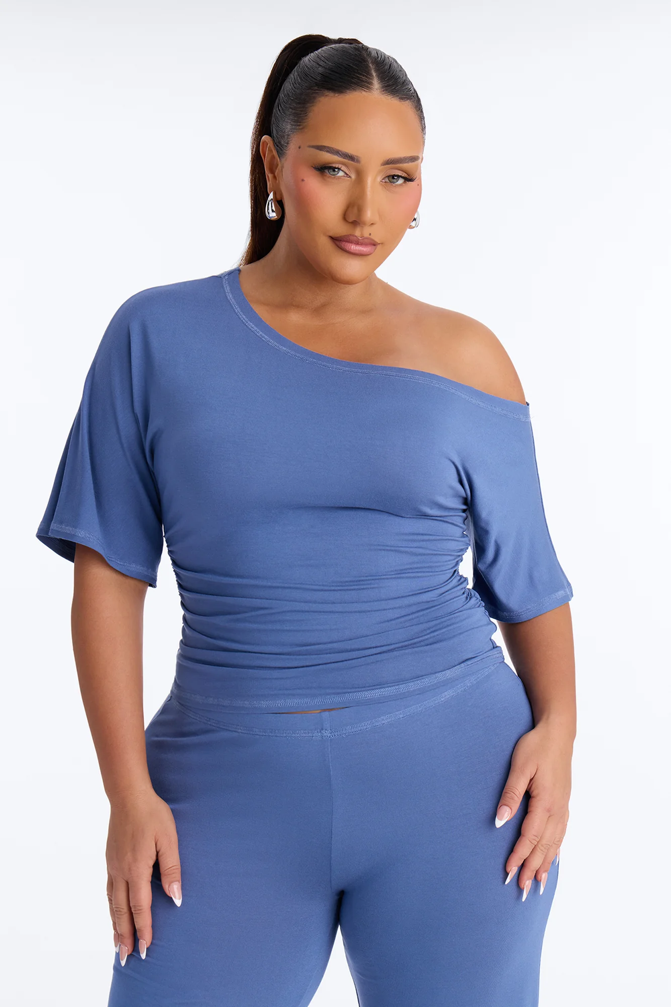 Gaelle Off Shoulder Pant Set - Blue - Image 5