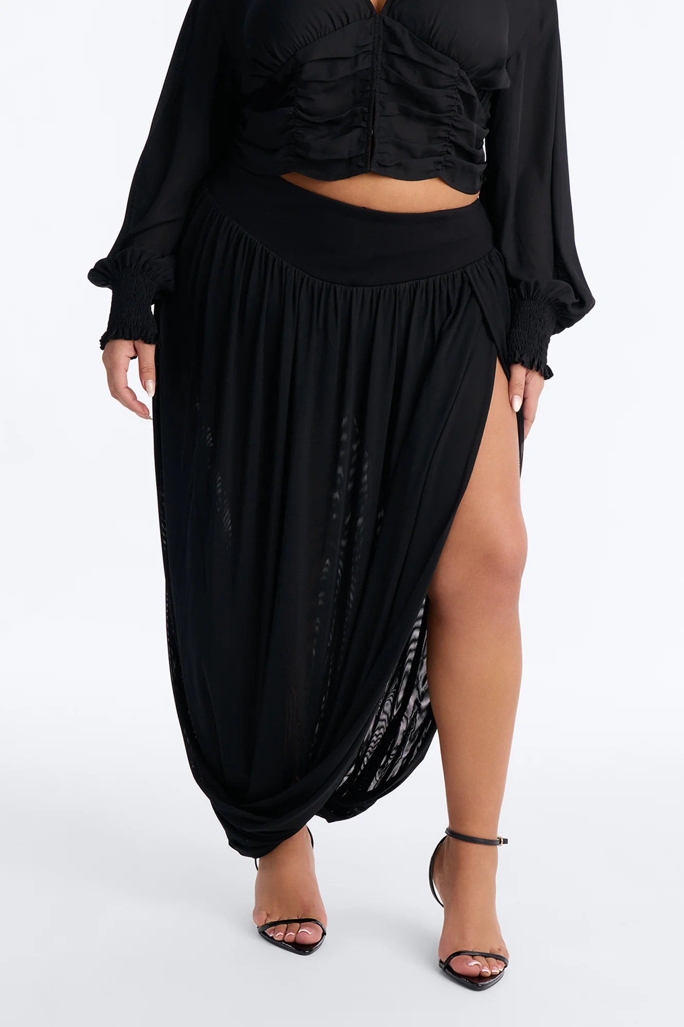 Gaia Draped Mesh Maxi Skirt - Black - Image 5