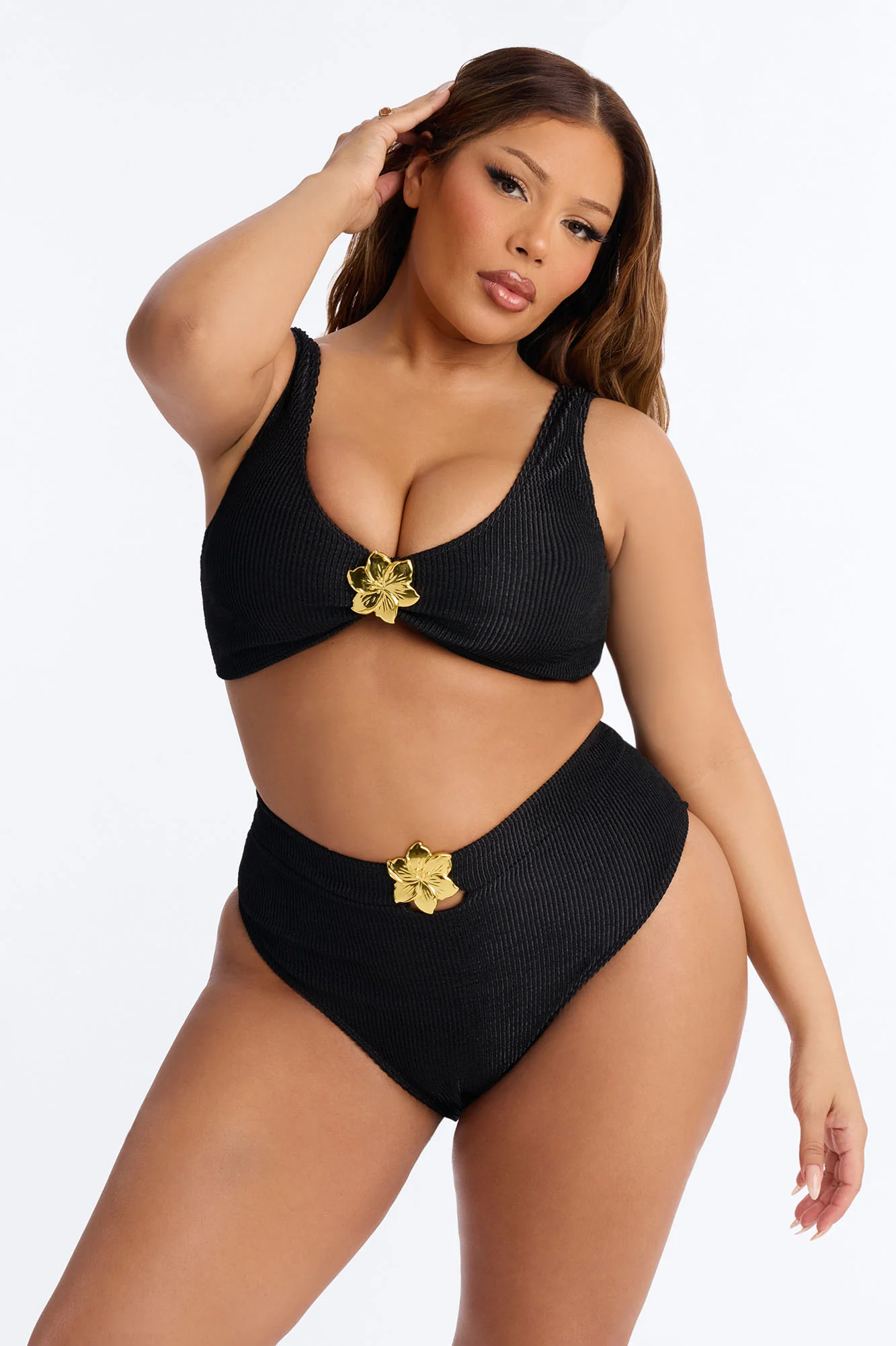 Gaia Ribbed 2 Piece Bralette Bikini Set - Black - Image 4