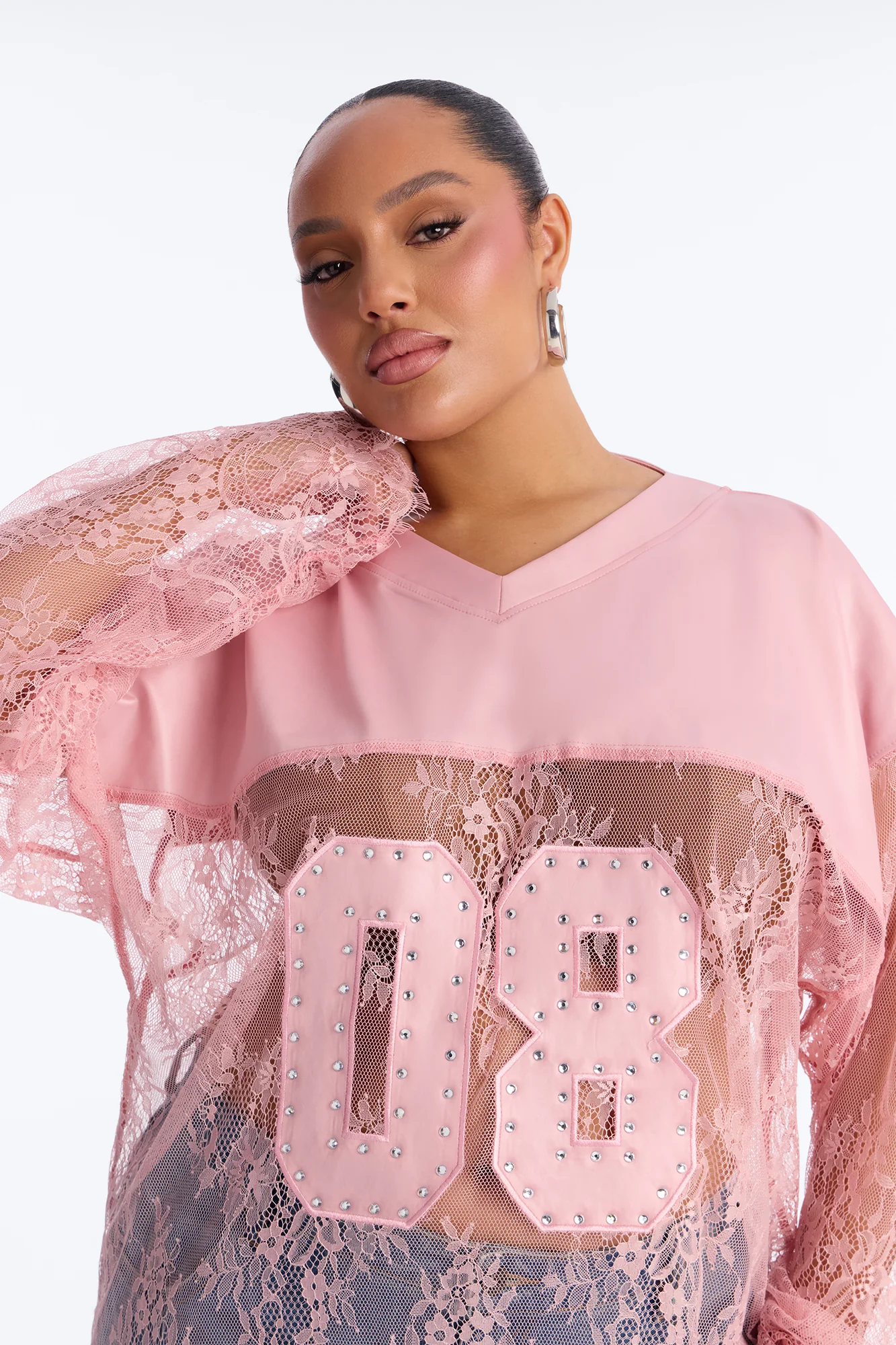 Game Countdown Lace Jersey Top - Pink - Image 5