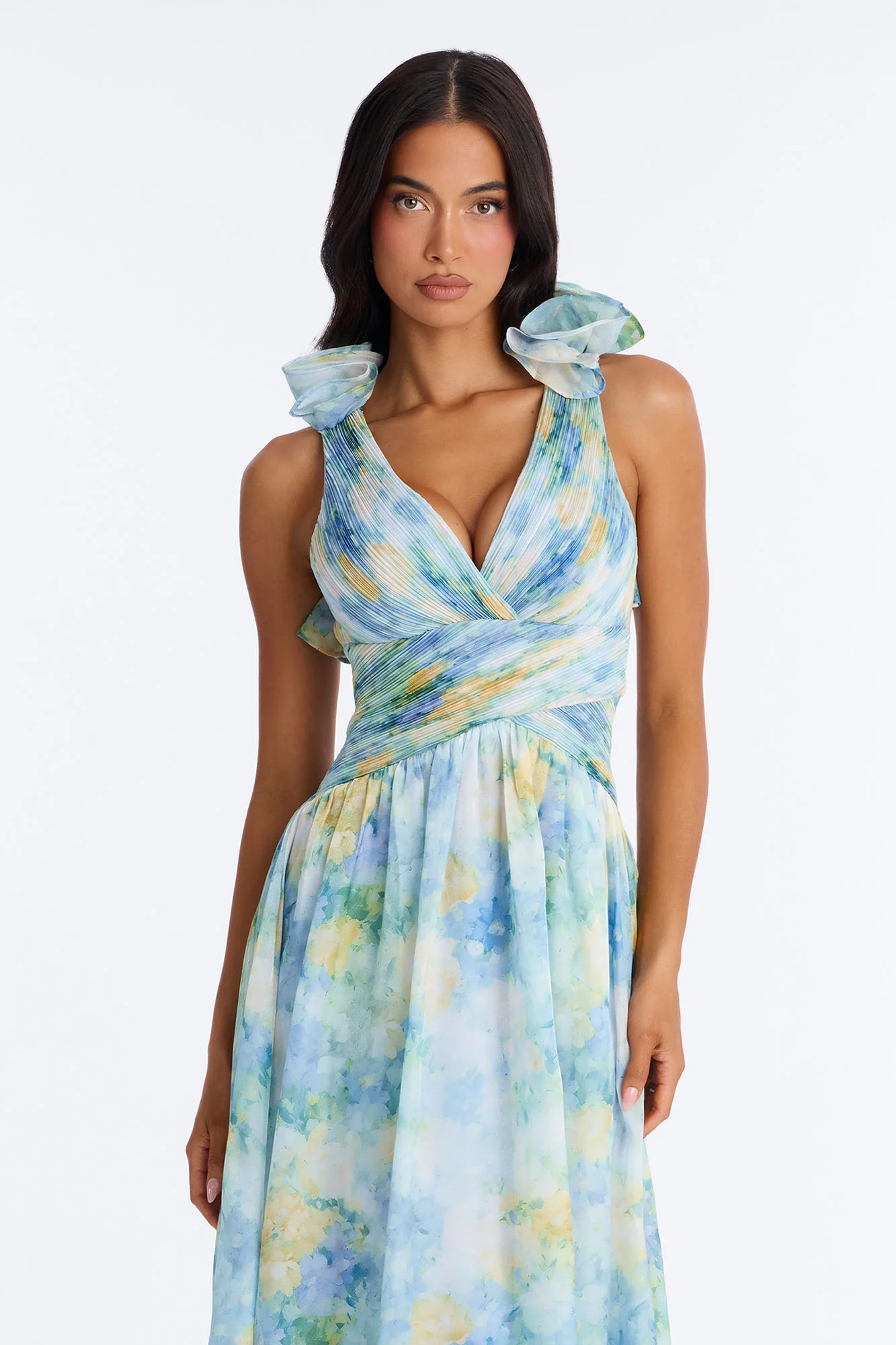 Garden Hour Ruffle Pleated Gown - Blue/combo - Image 2