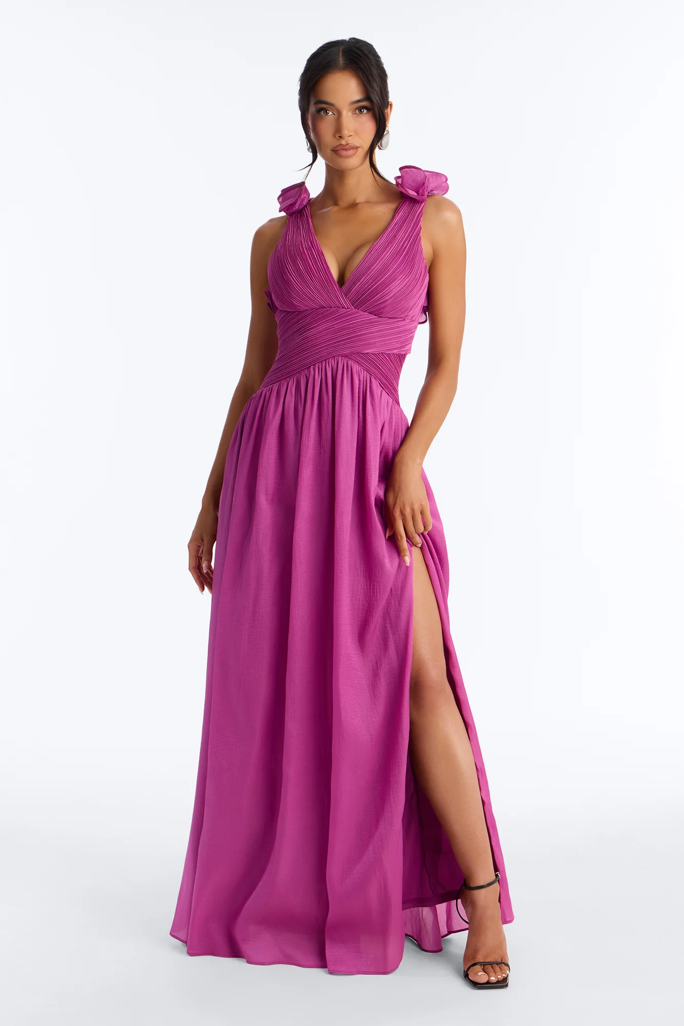Garden Muse Ruffle Pleated Gown - Plum