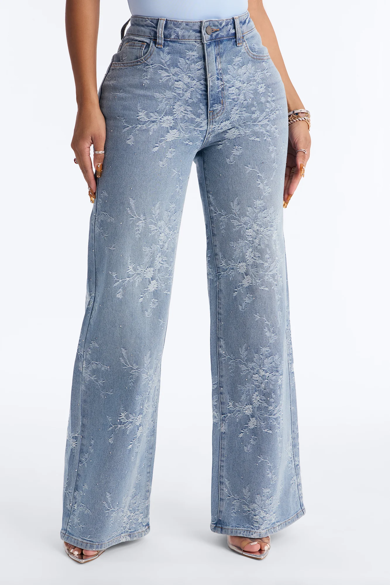 Gardena Embellished Patterned Stretch Jeans - Light Wash - Image 2