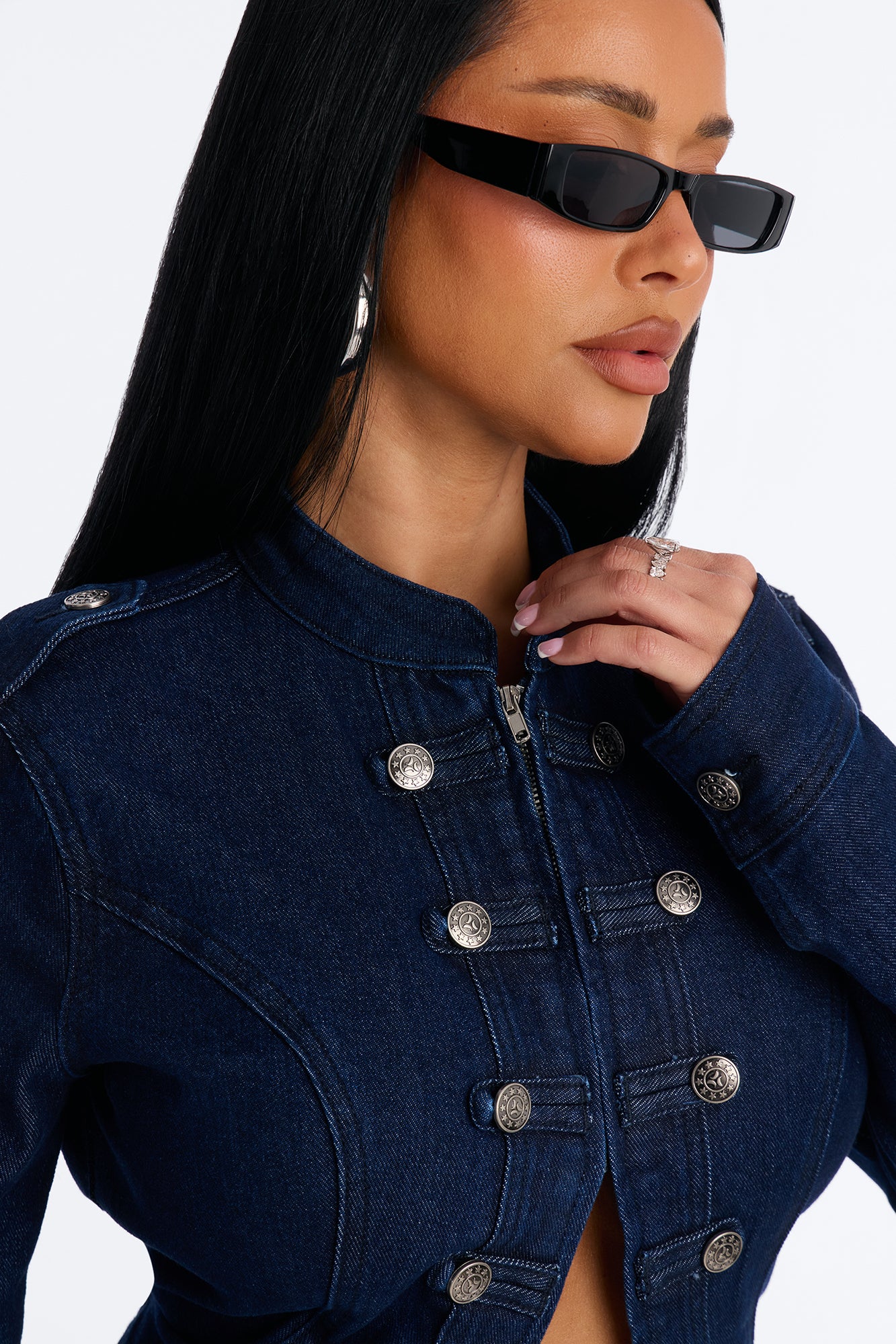 Gather The Troops Stretch Denim Jacket - Dark Wash - Image 3