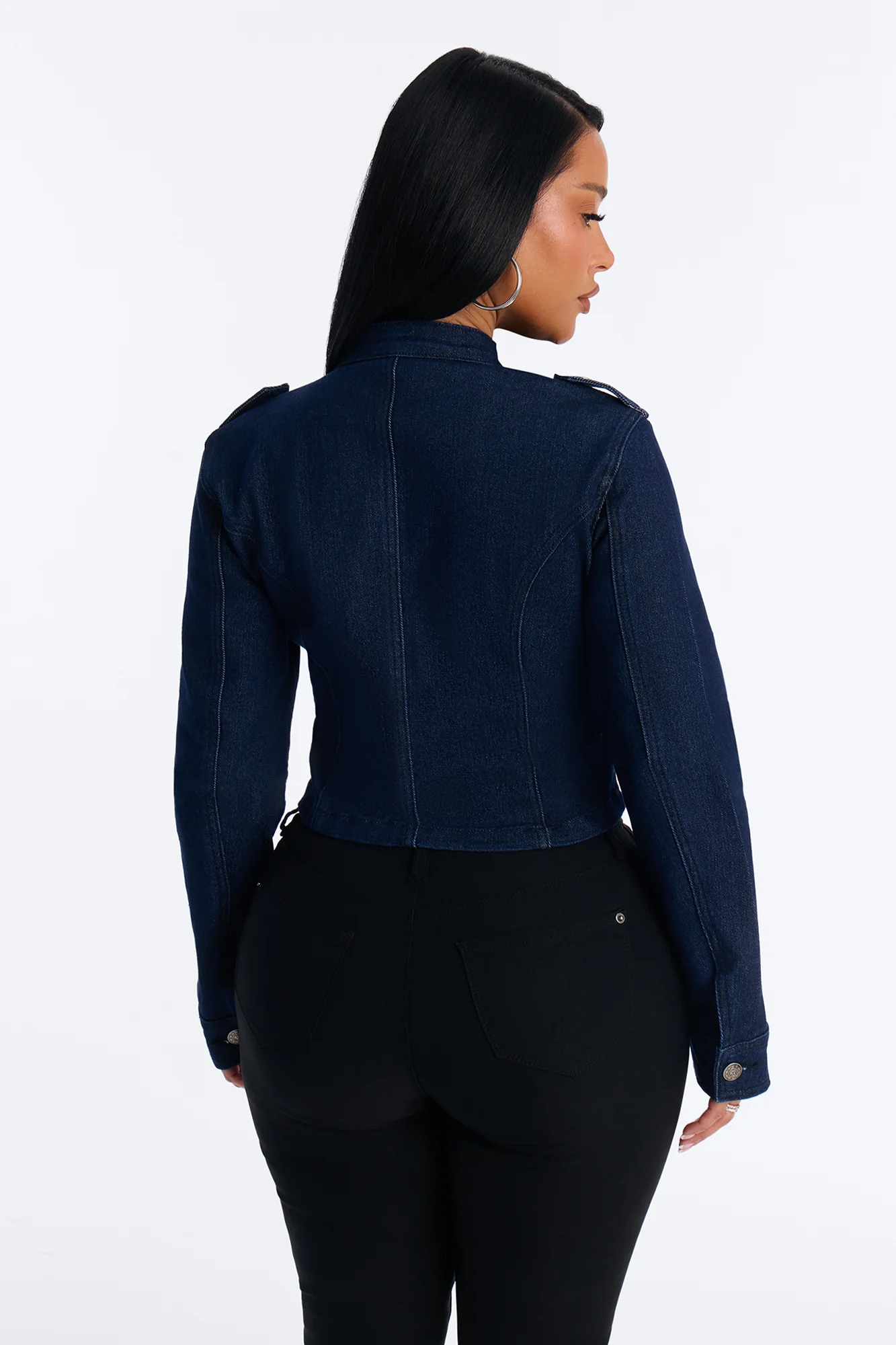 Gather The Troops Stretch Denim Jacket - Dark Wash - Image 4