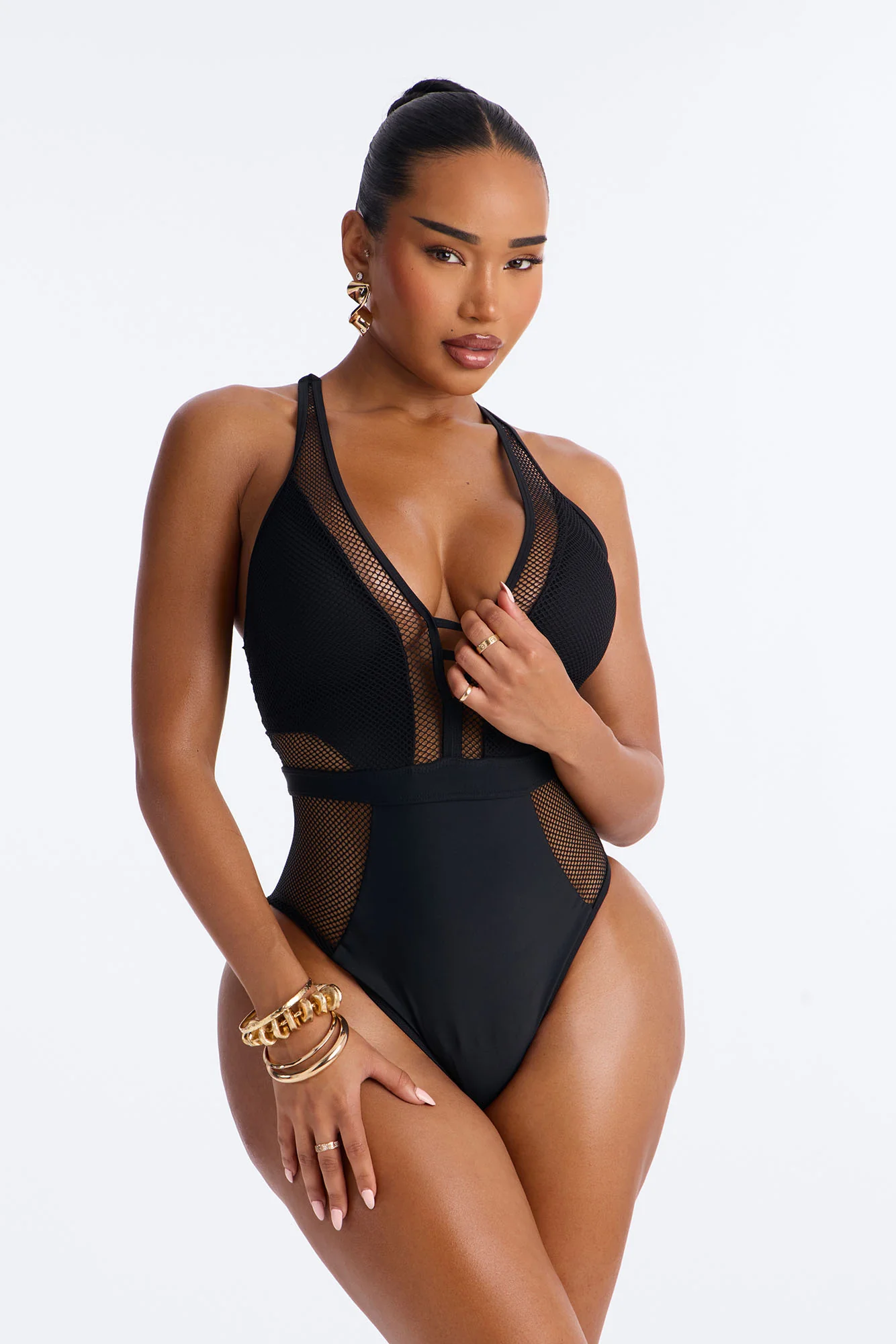 Gave In To Pier Pressure Fishnet Cut Out 1 Piece Swimsuit - Black