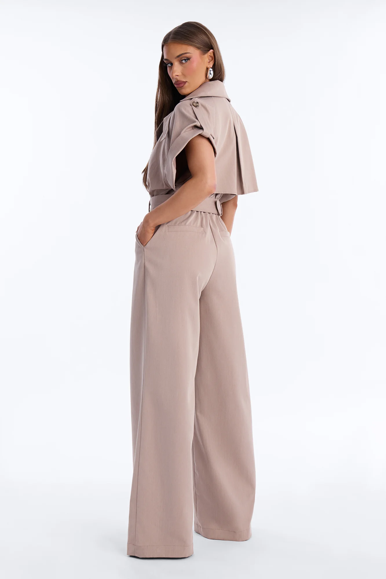 Gayle Belted Trench Jumpsuit - Mocha - Image 4