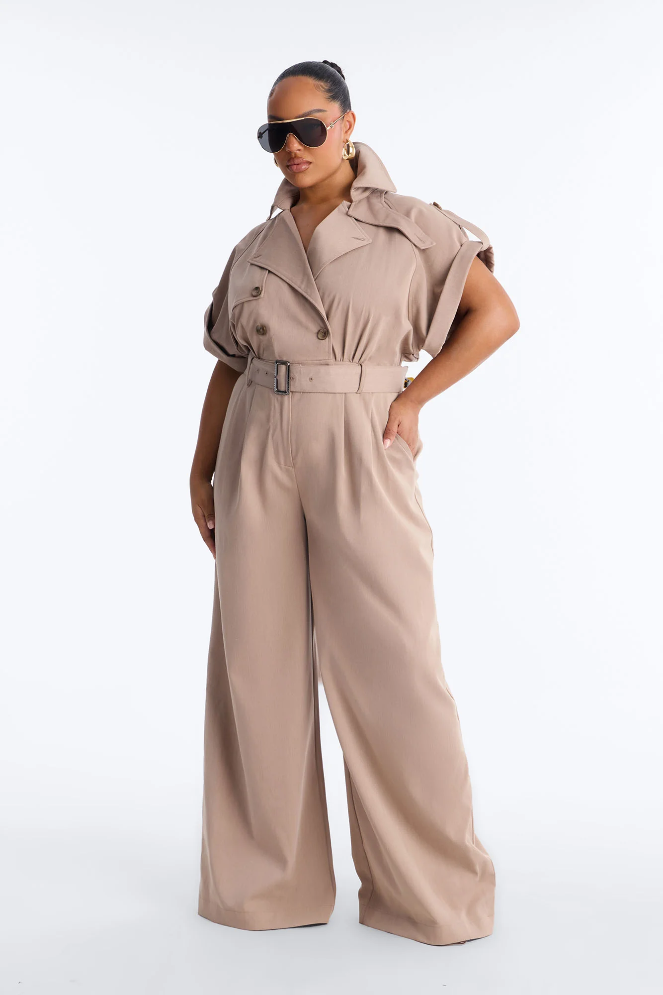 Gayle Belted Trench Jumpsuit - Mocha - Image 5