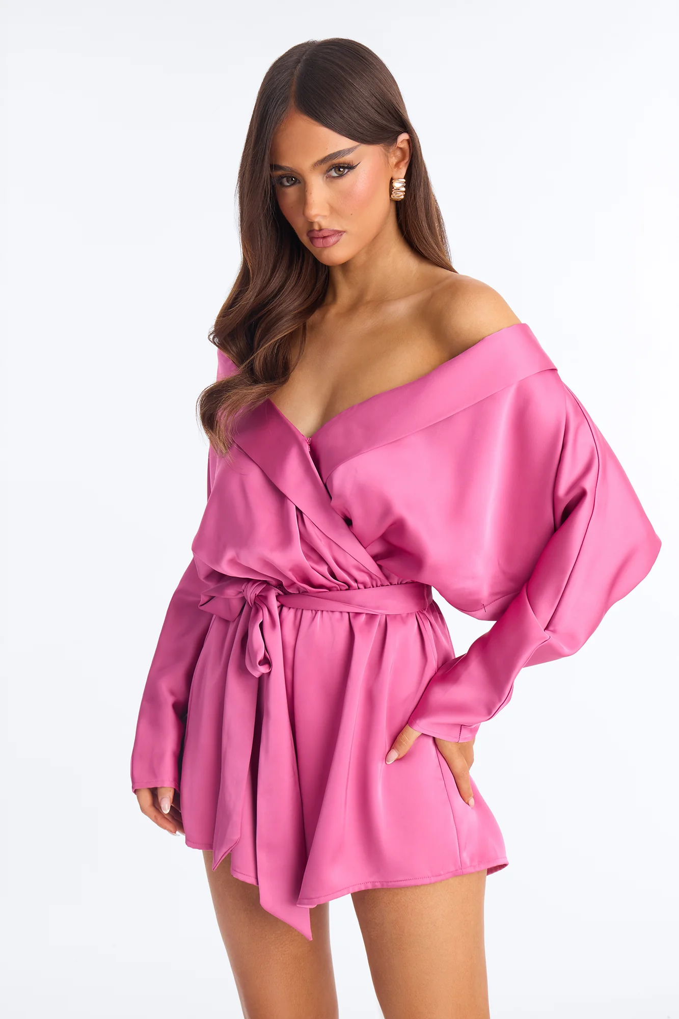 Gelina Satin Romper And Headscarf 2 Piece Set - Pink - Image 2