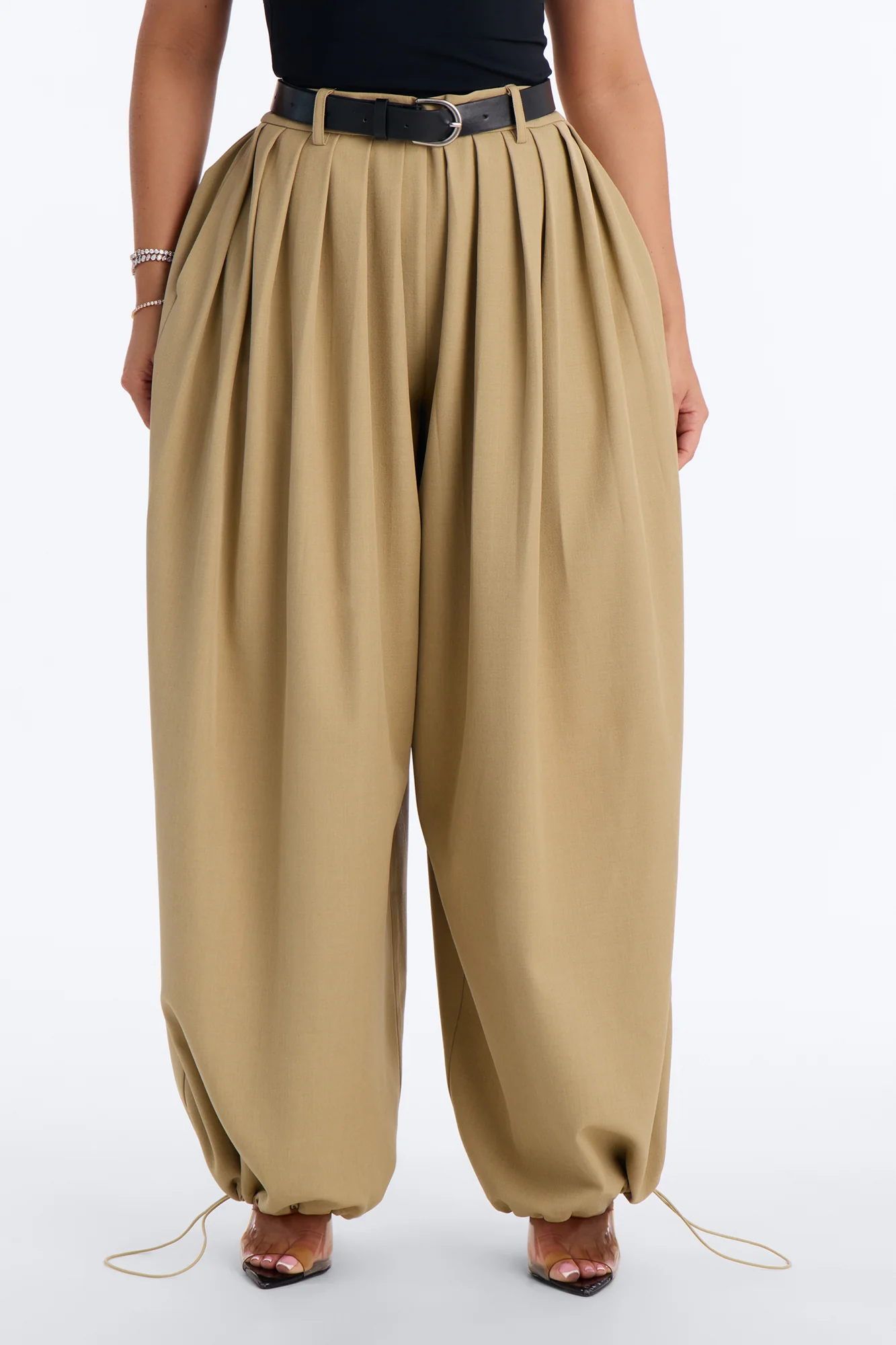 Gemma High Rise Belted Jogger - Khaki - Image 2