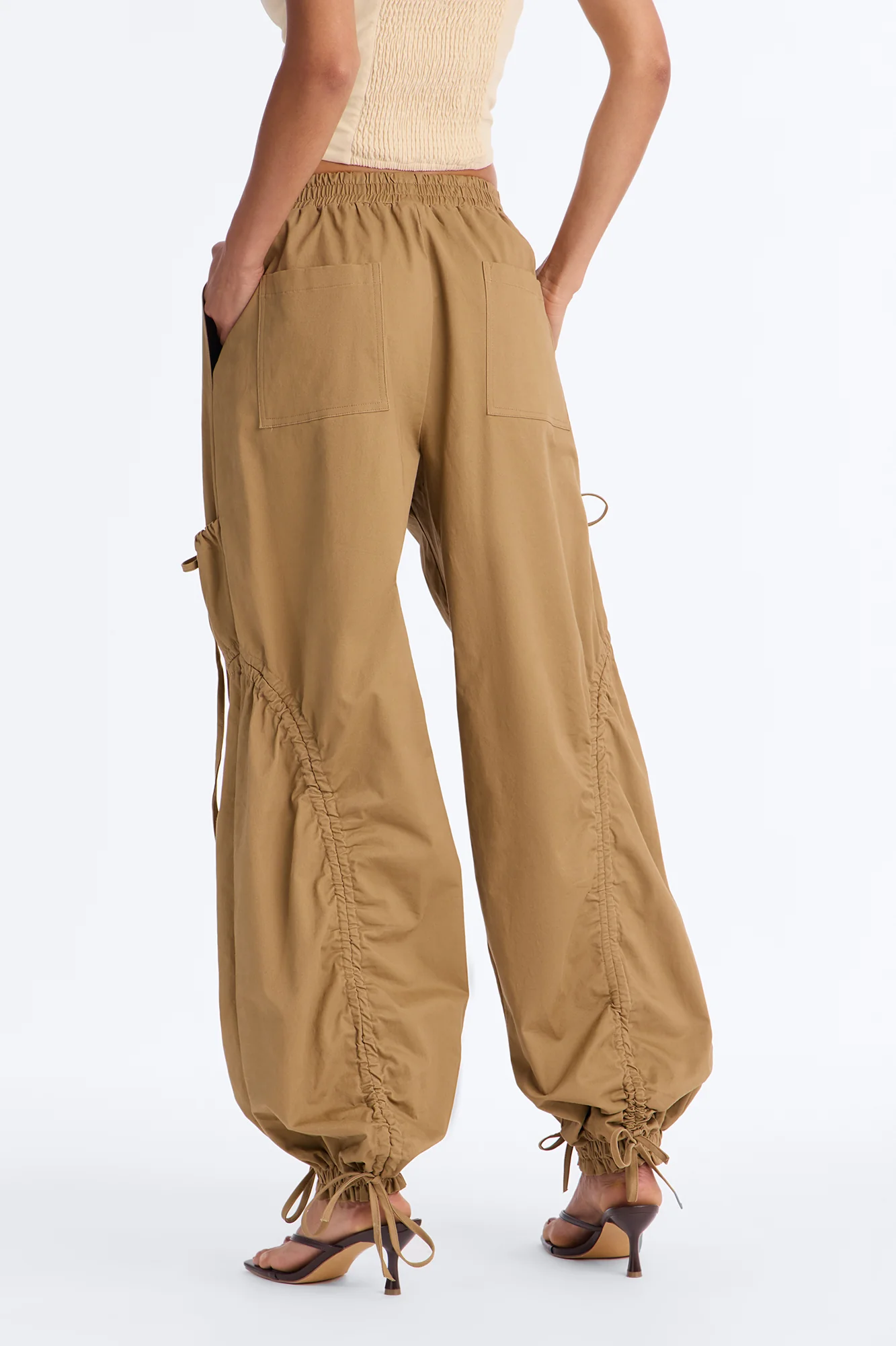 Gemma Low Rise Ruched Jogger Cargo Pant 30″ - Camel - Image 5