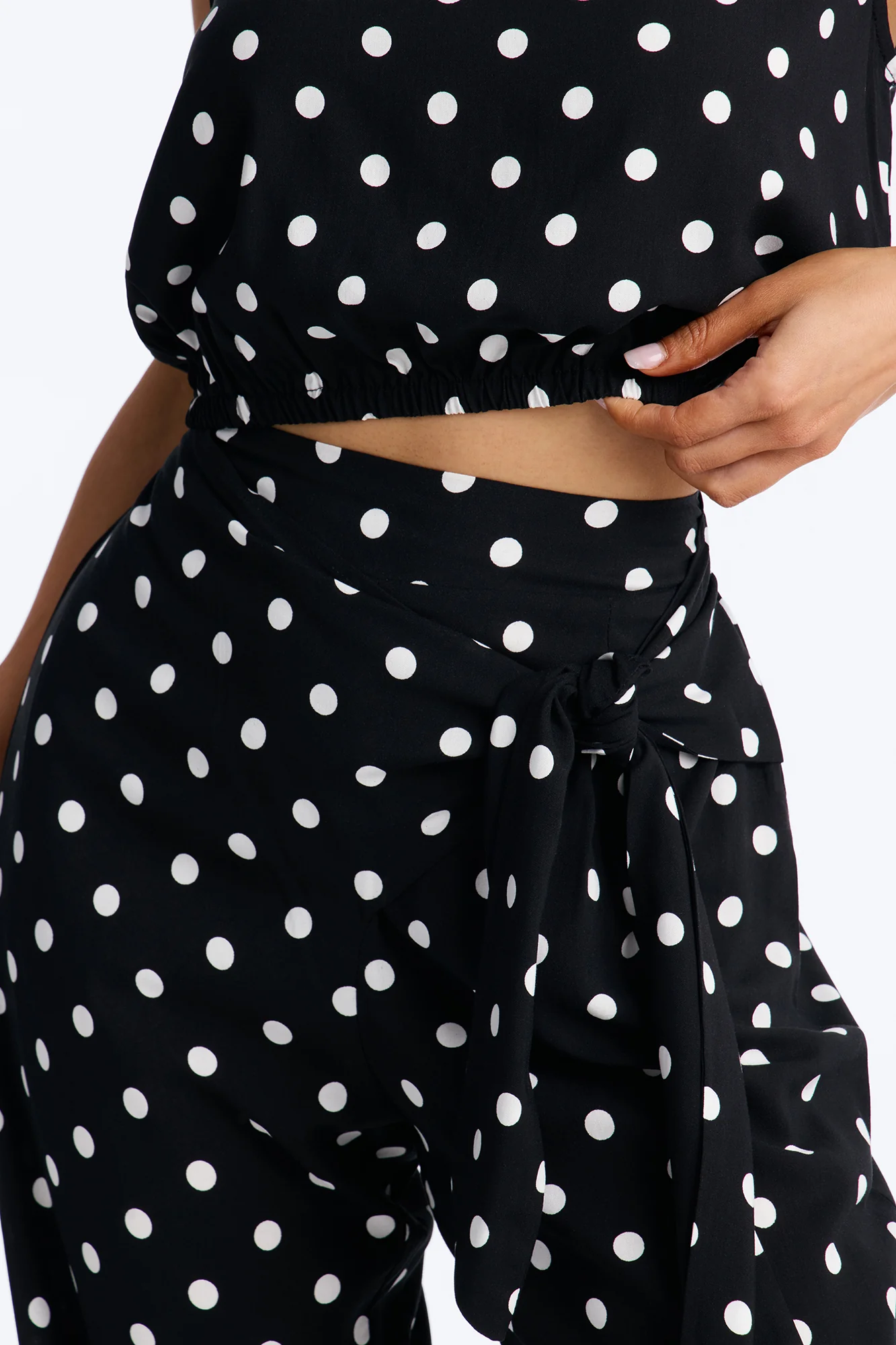 Gemma Polka Dot Wide Leg Pant Set - Black/White - Image 3