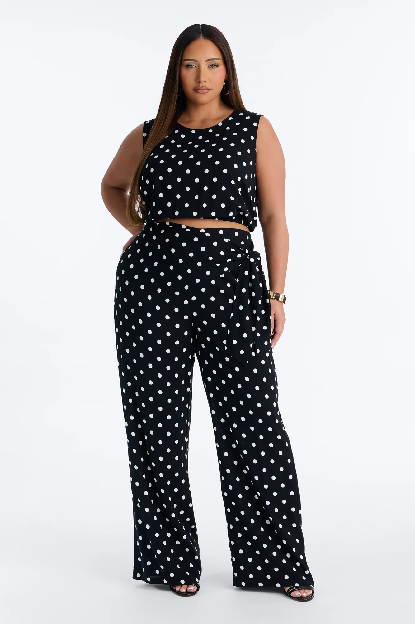Gemma Polka Dot Wide Leg Pant Set - Black/White - Image 5