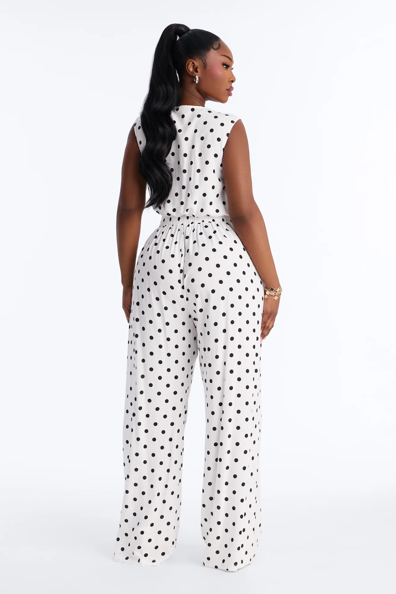Gemma Polka Dot Wide Leg Pant Set - White/Black - Image 8