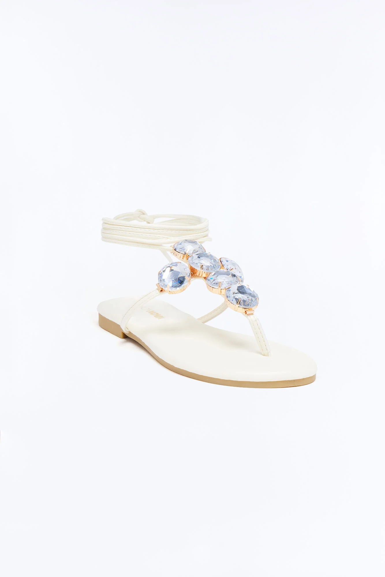 Gems Wrap Up Sandals - Cream - Image 2