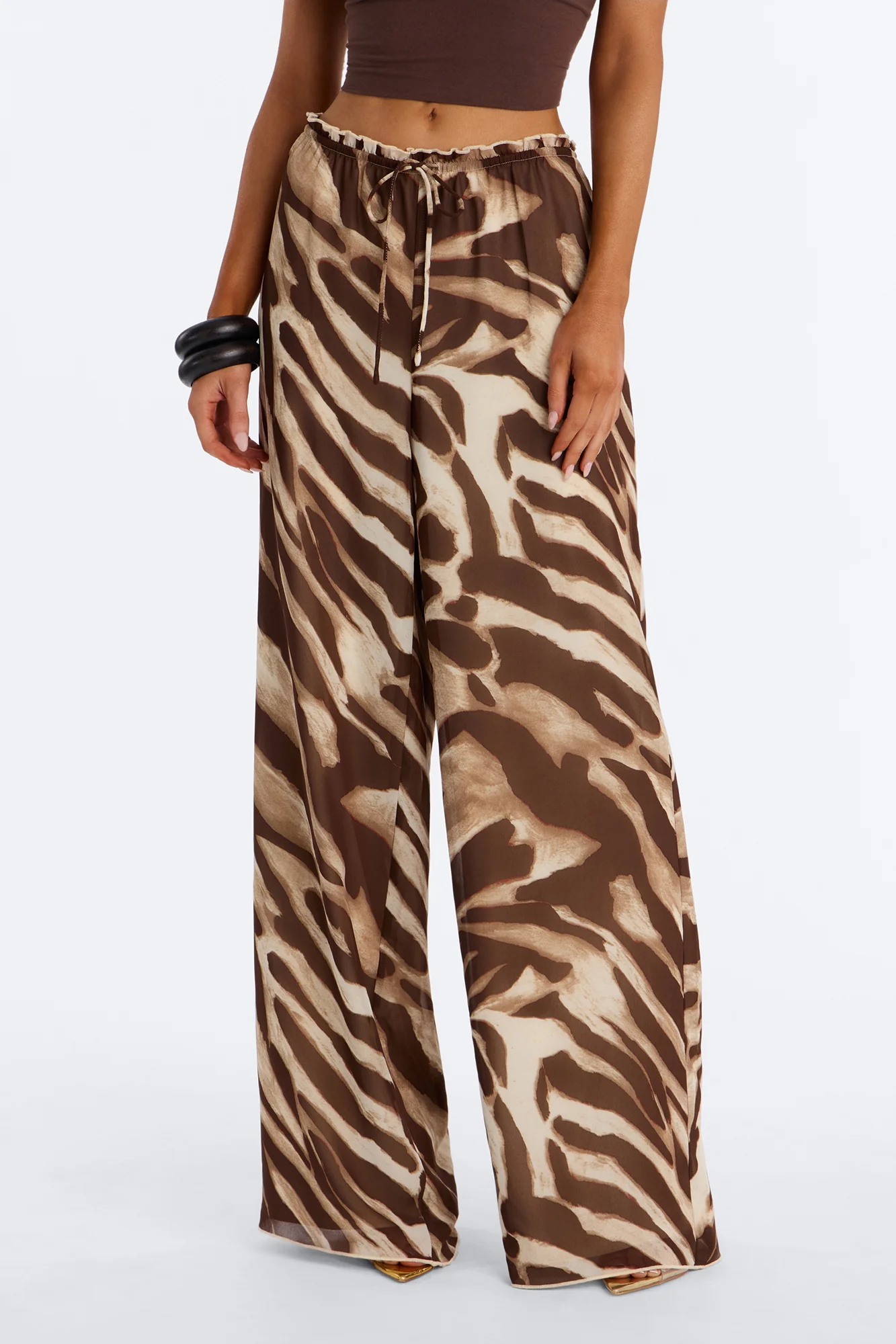Geneva Wide Leg Drawstring Pant - Brown Combo - Image 2