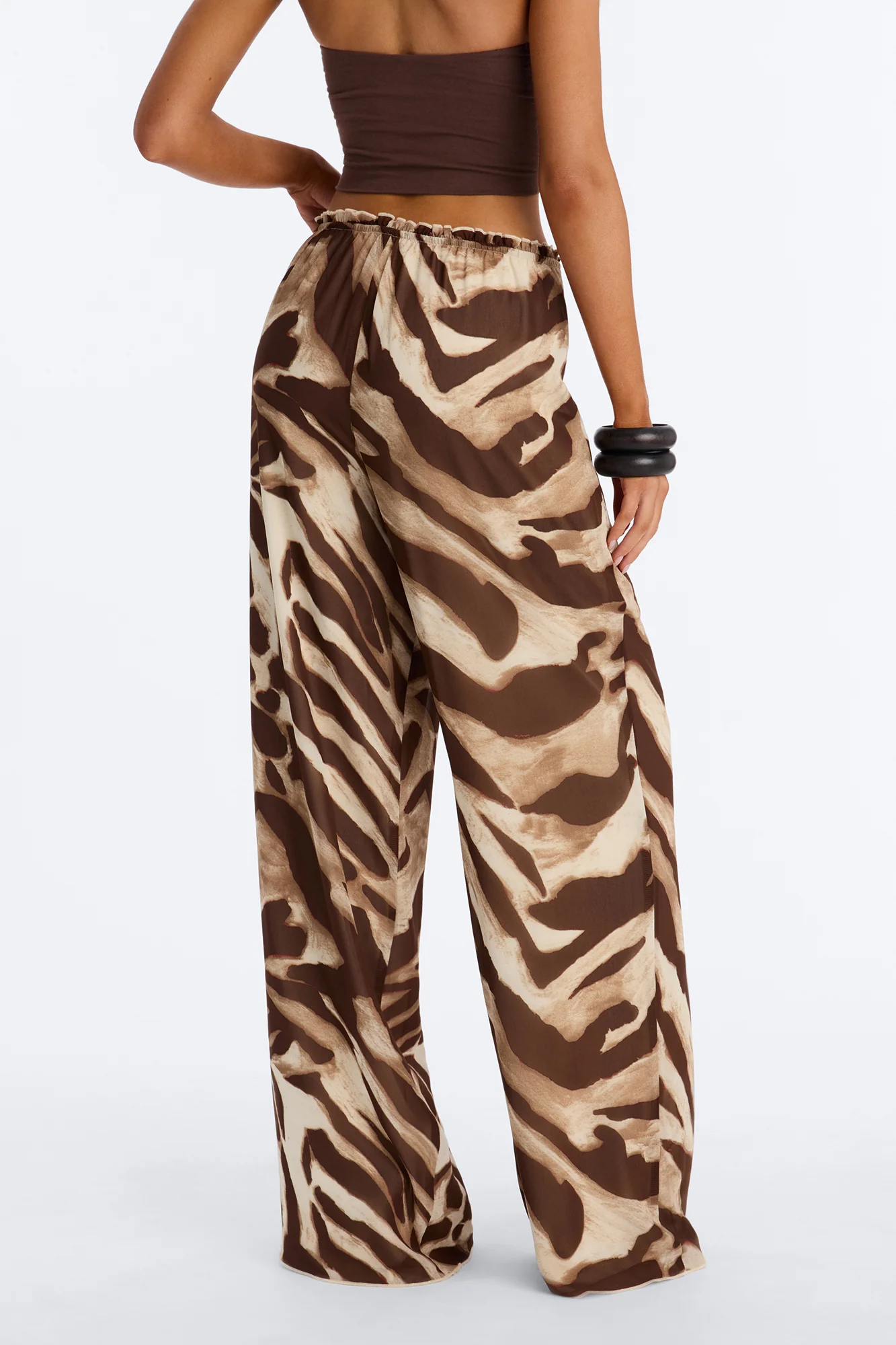 Geneva Wide Leg Drawstring Pant - Brown Combo - Image 4