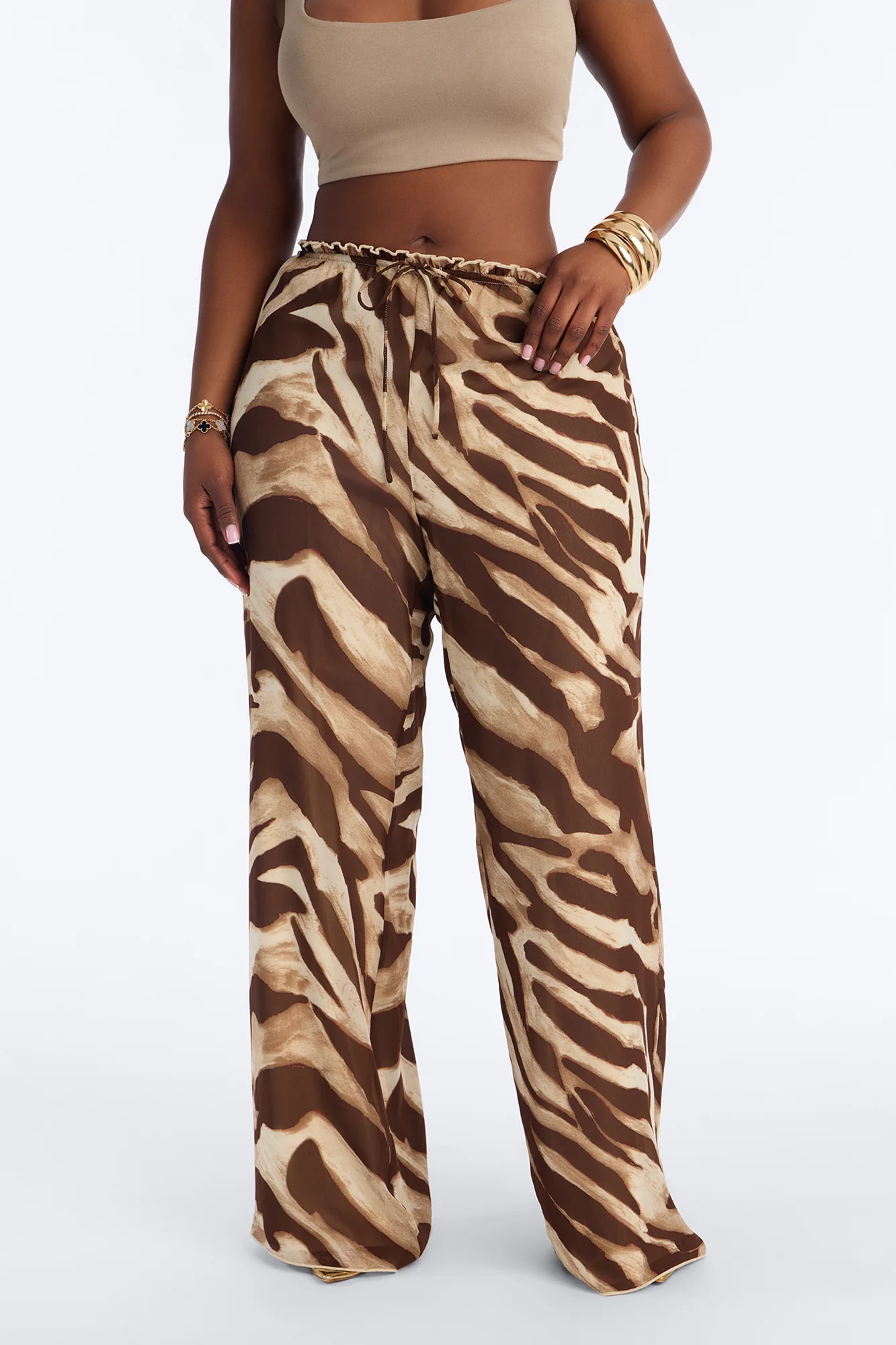 Geneva Wide Leg Drawstring Pant - Brown Combo - Image 6