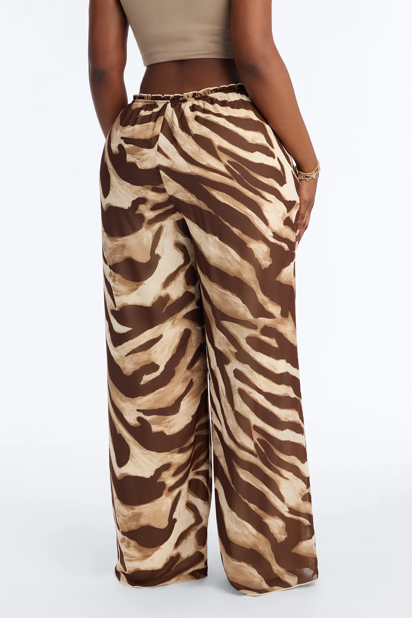 Geneva Wide Leg Drawstring Pant - Brown Combo - Image 7