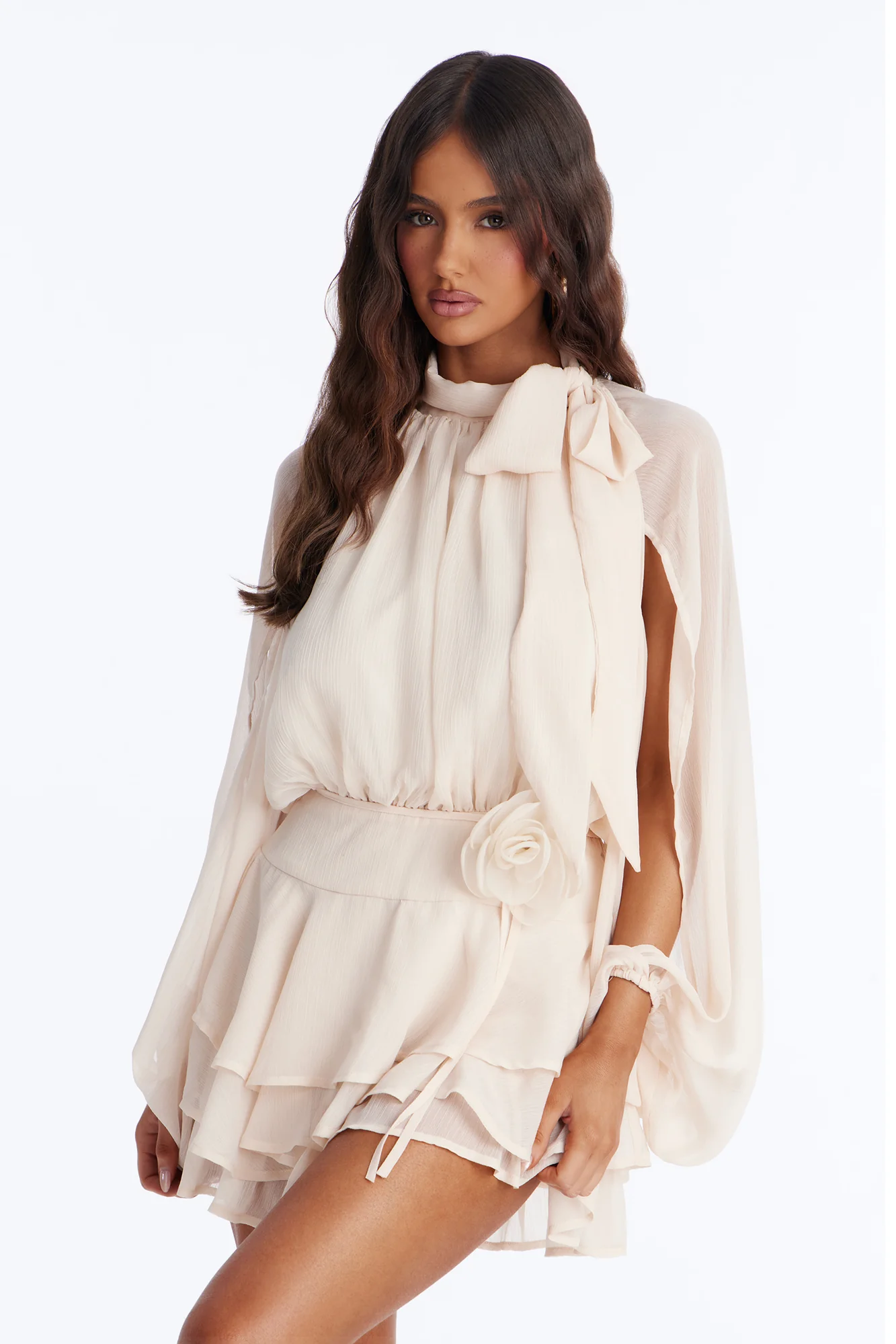 Genevieve Chiffon Ruffle Romper - Peach - Image 2
