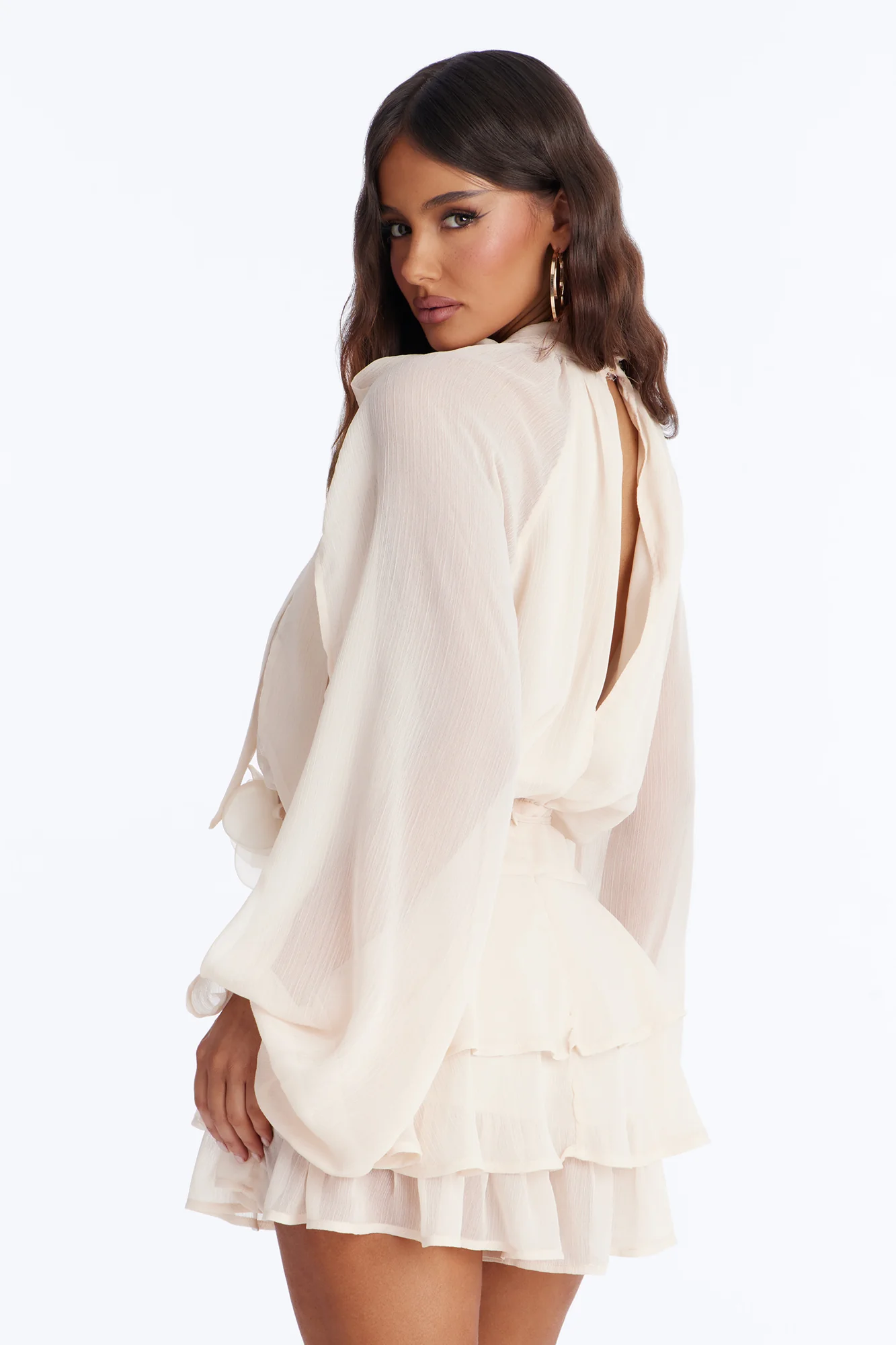 Genevieve Chiffon Ruffle Romper - Peach - Image 4