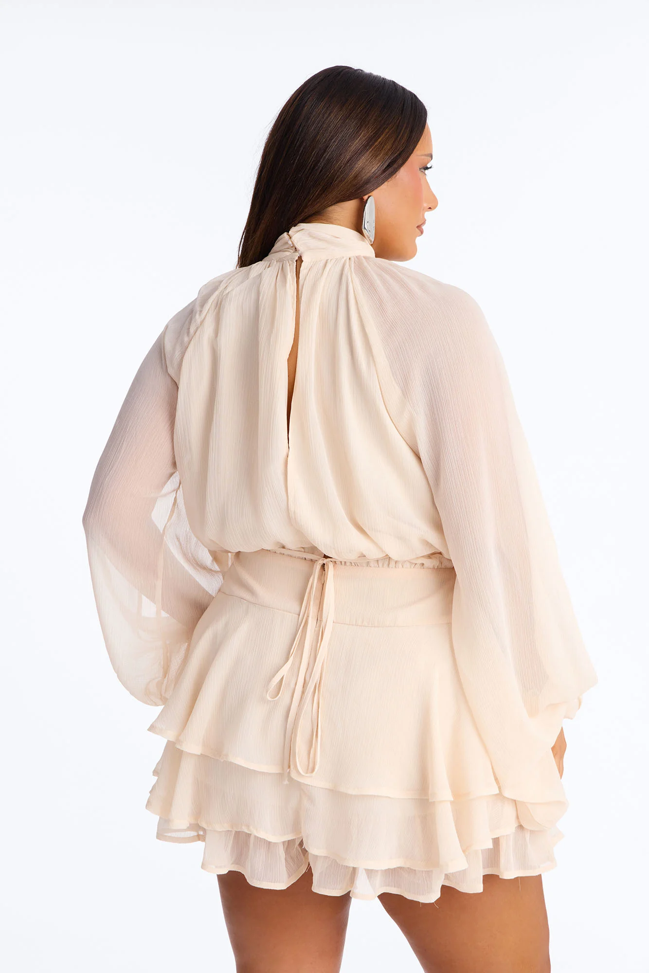 Genevieve Chiffon Ruffle Romper - Peach - Image 8