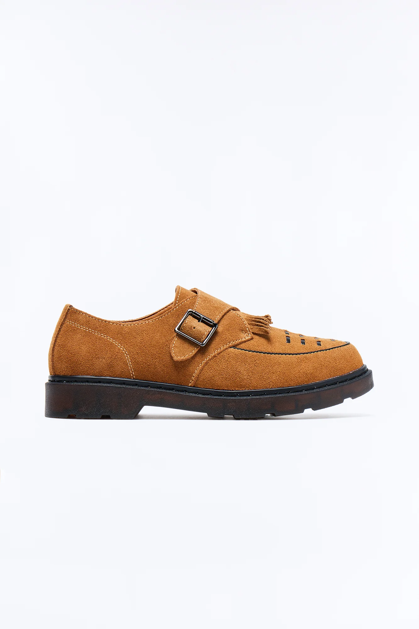 Genuine Suede Monk Strap Loafer - Brown - Image 3