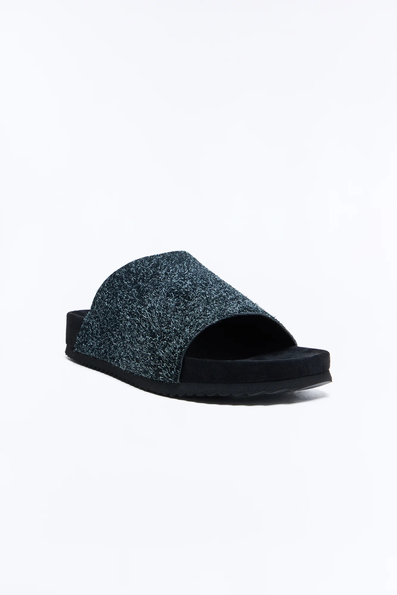 Genuine Suede Textured Slip On Slide - Black - Image 2