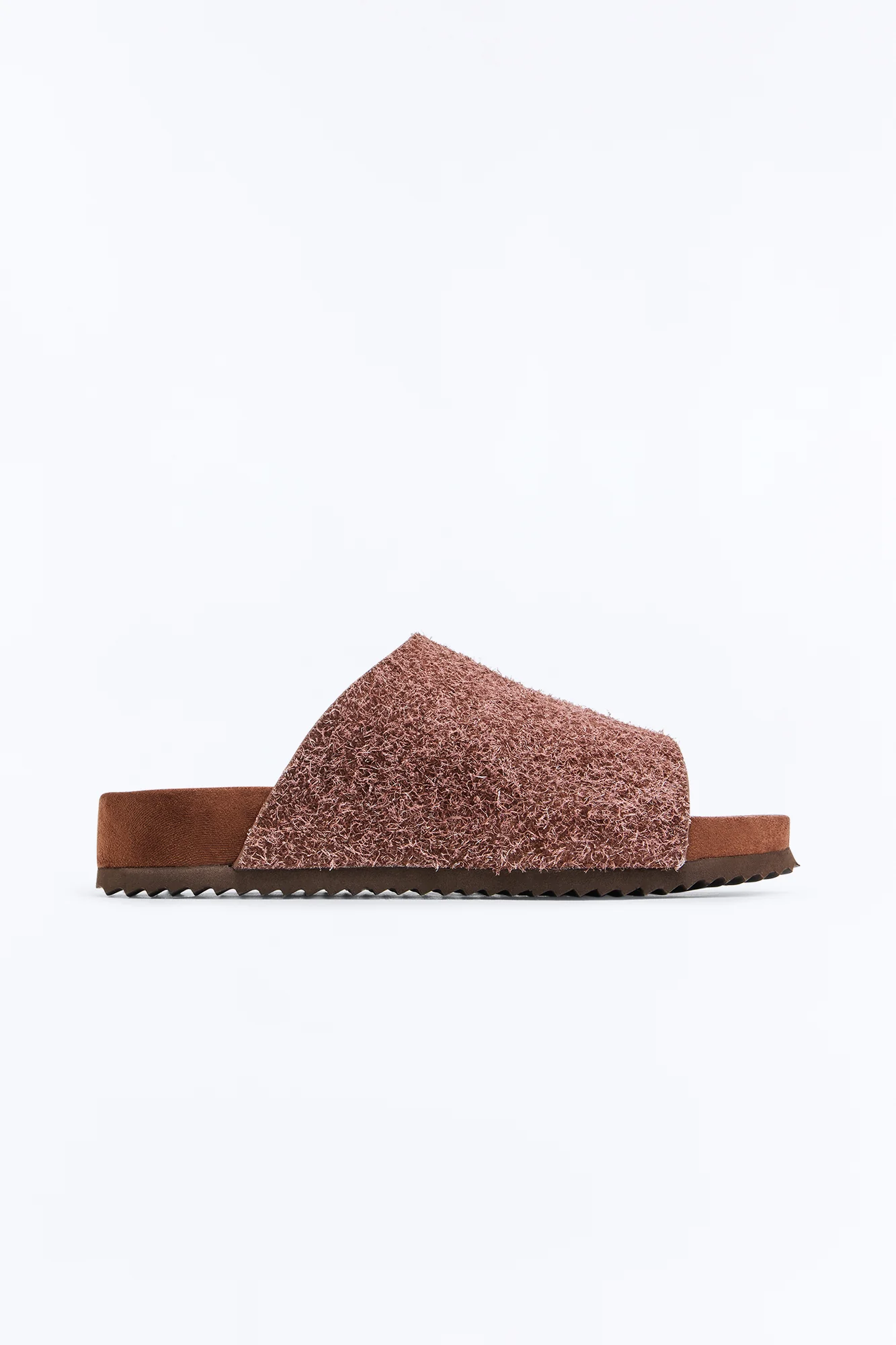 Genuine Suede Textured Slip On Slide - Brown