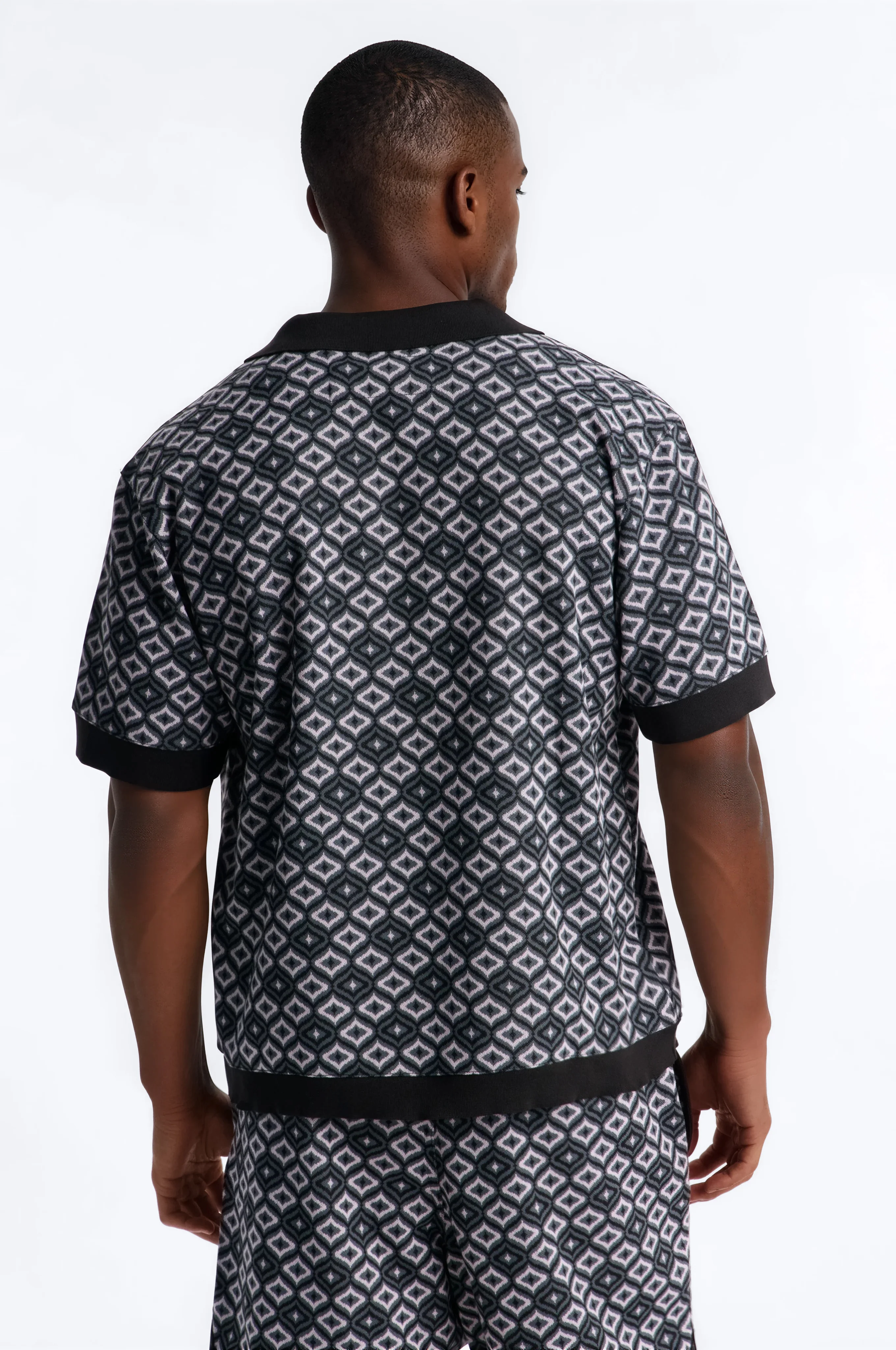 Geometric Jewel Jacquard Button Up Shirt - Grey - Image 3