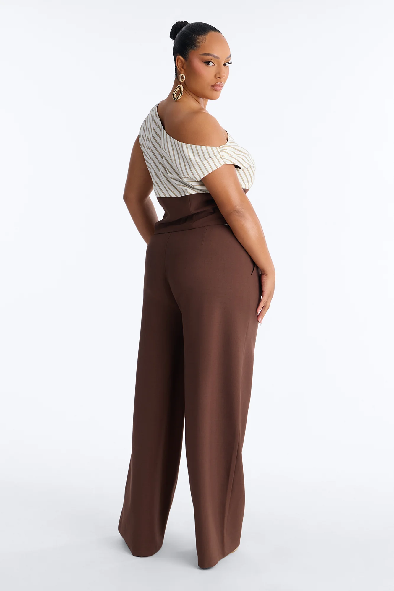 Georgia Striped Off The Shoulder Pant Set - Brown - Image 8