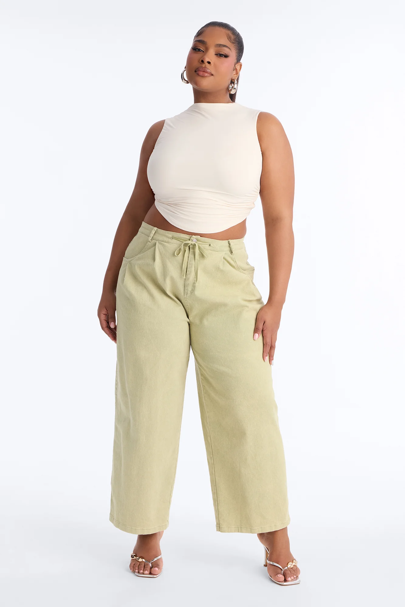 Georgie Washed Twill Barrel Leg Pant 33″ - Green - Image 5