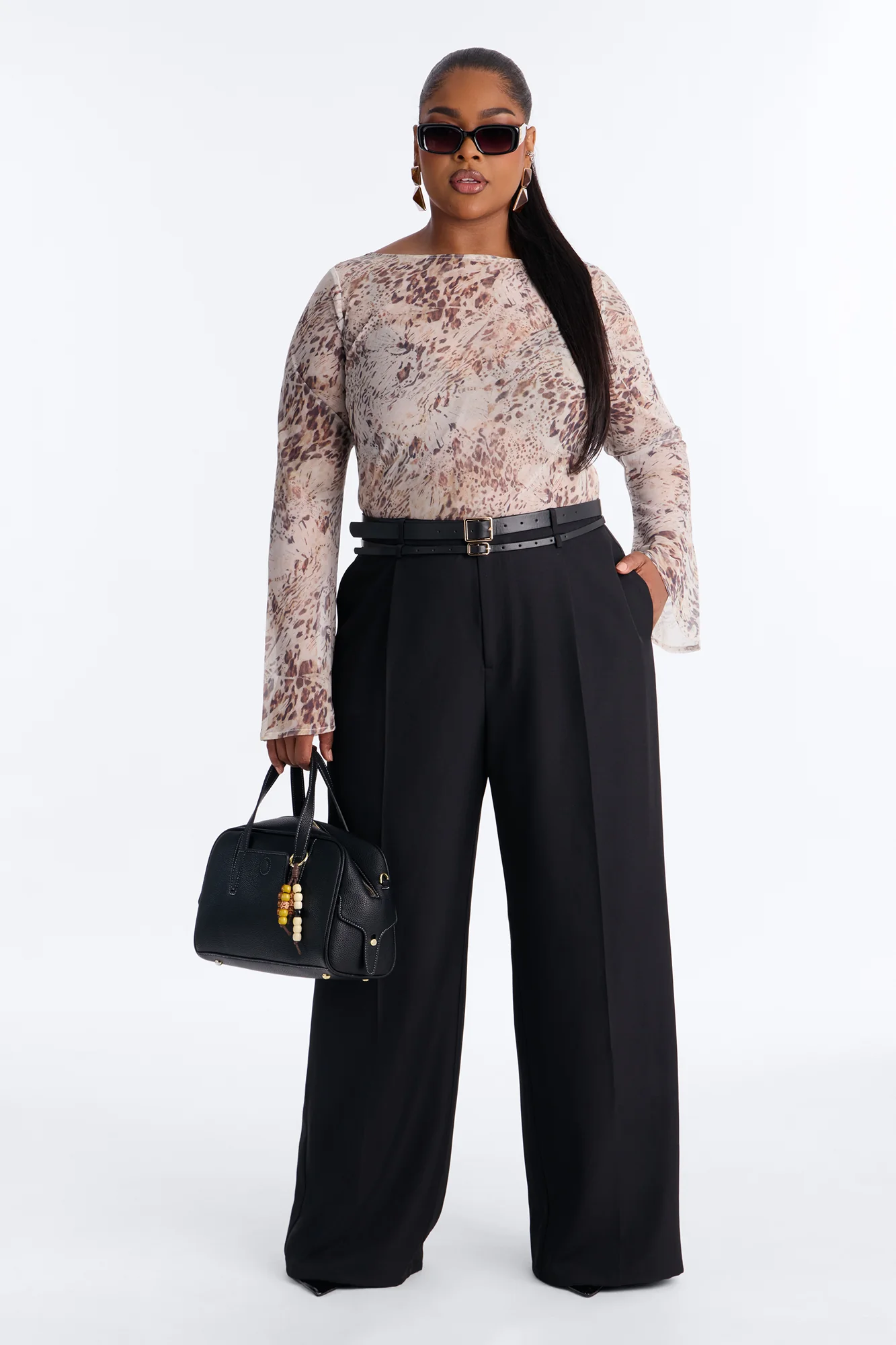 Geraldine Belted Wide Leg Trousers 33″ - Black - Image 5