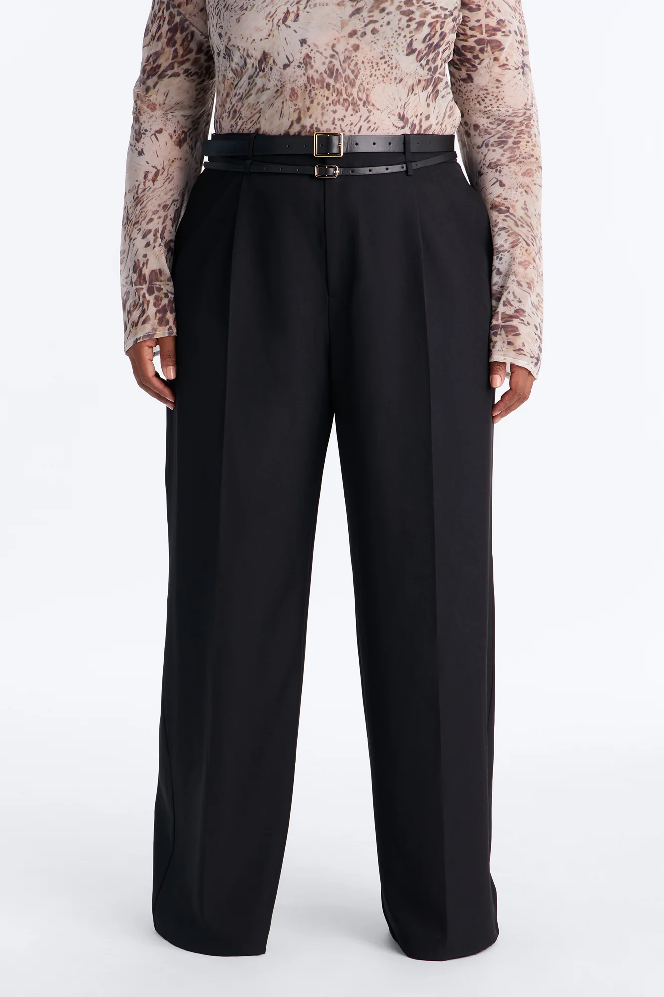 Geraldine Belted Wide Leg Trousers 33″ - Black - Image 6
