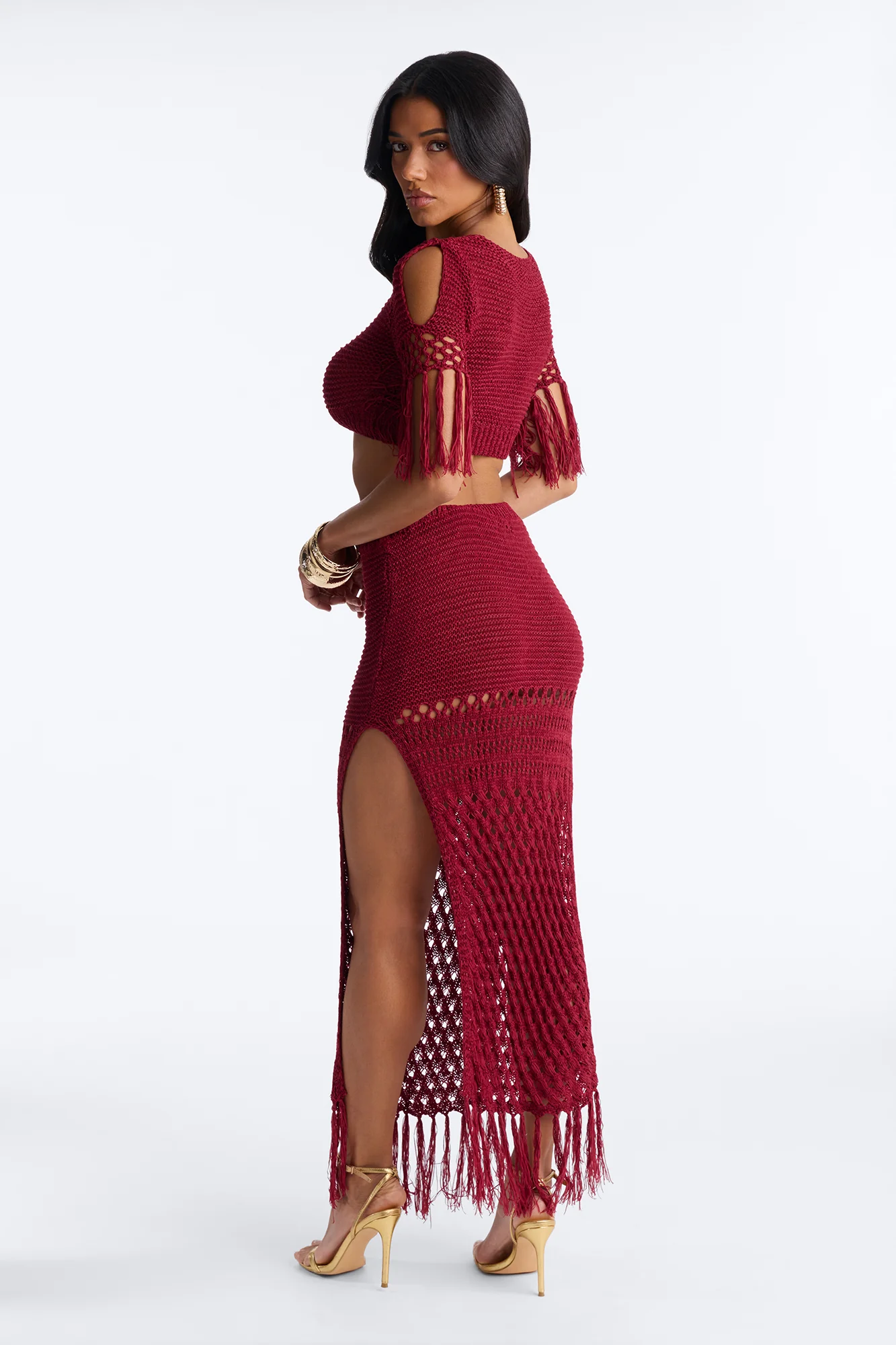 Get Away With It Crochet Skirt Set - Wine - Image 4