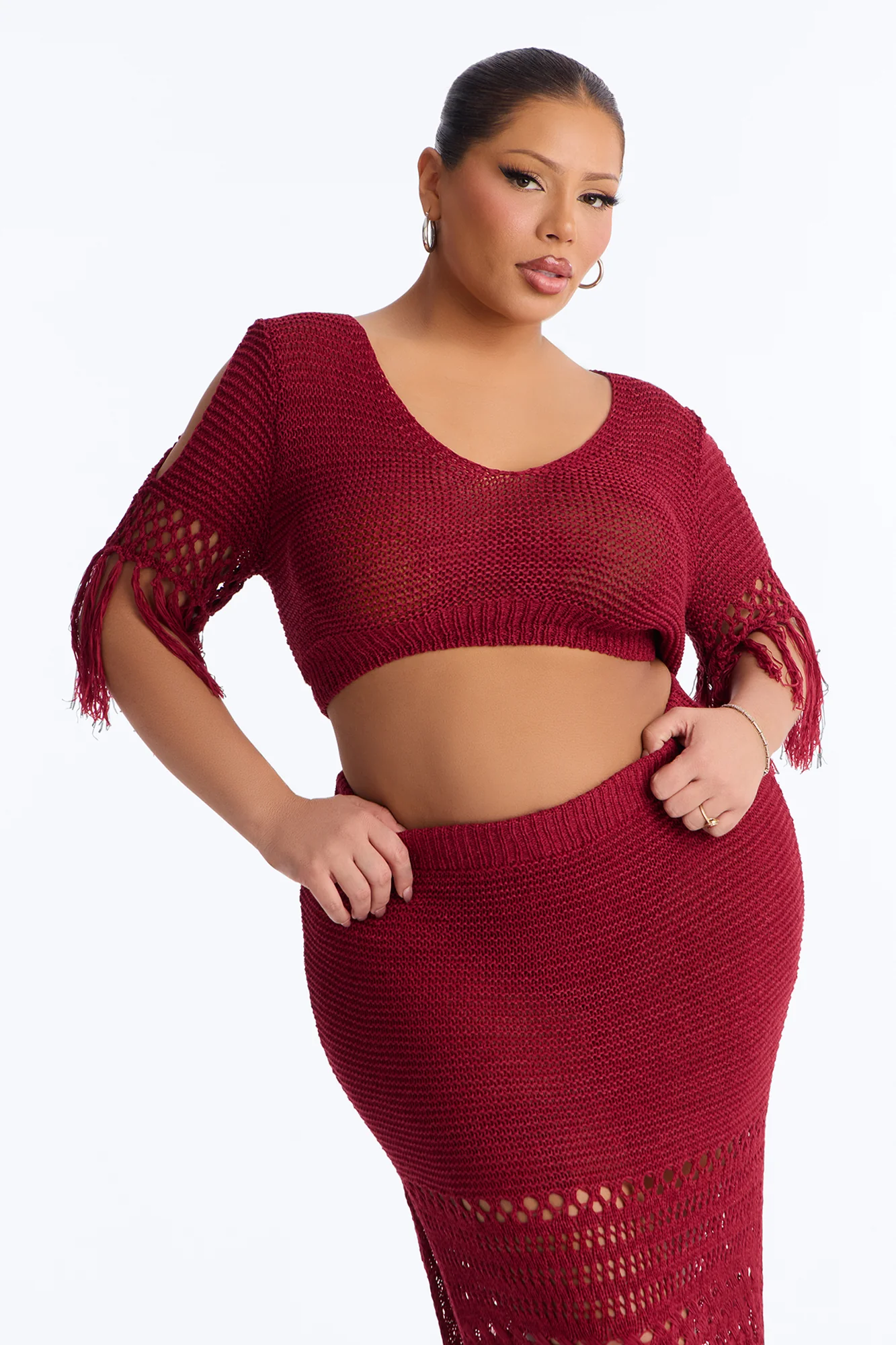 Get Away With It Crochet Skirt Set - Wine - Image 6