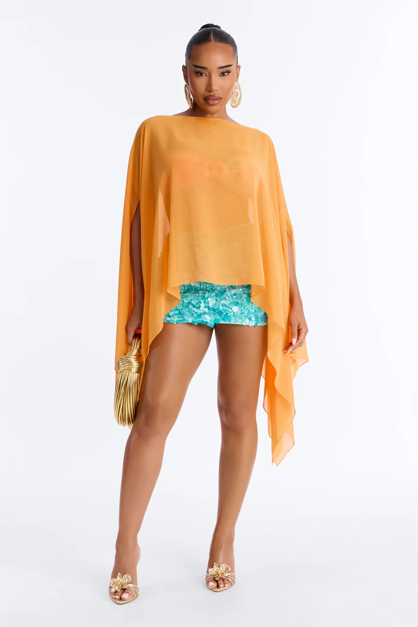 Get In Line Long Chiffon Kimono Top - Orange - Image 2