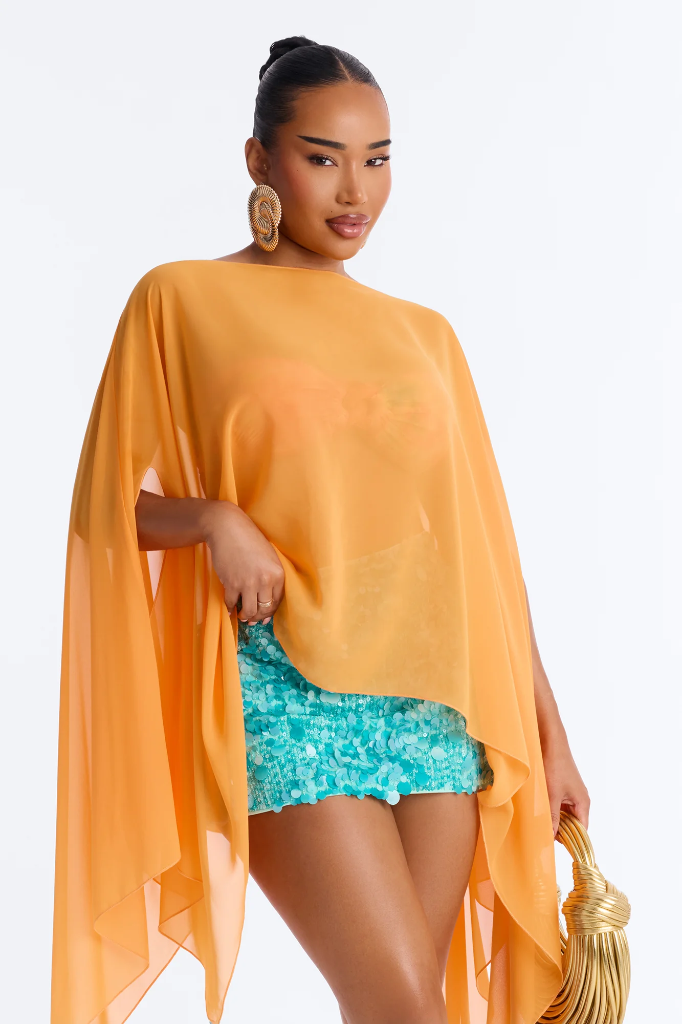 Get In Line Long Chiffon Kimono Top - Orange - Image 3