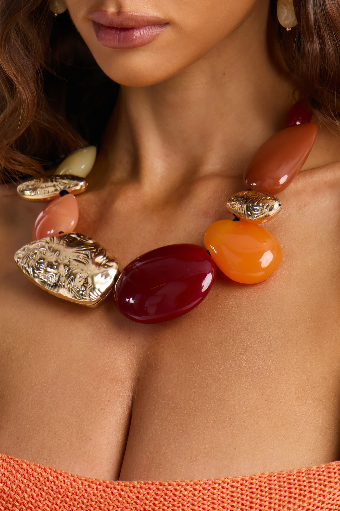 Get Over It Oversized Jeweled Necklace - Orange/combo