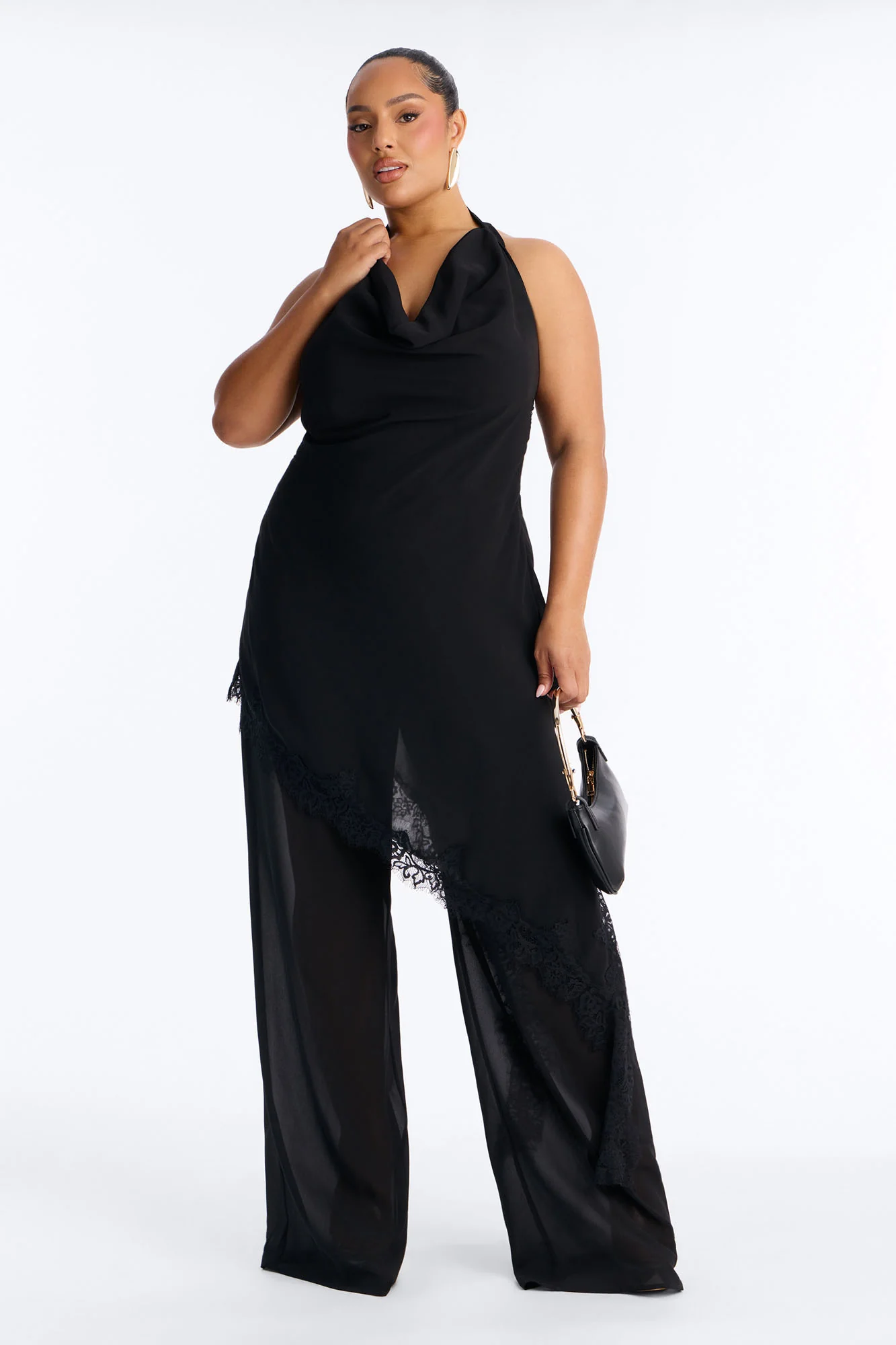 Gia Asymmetrical Lace Jumpsuit - Black - Image 5