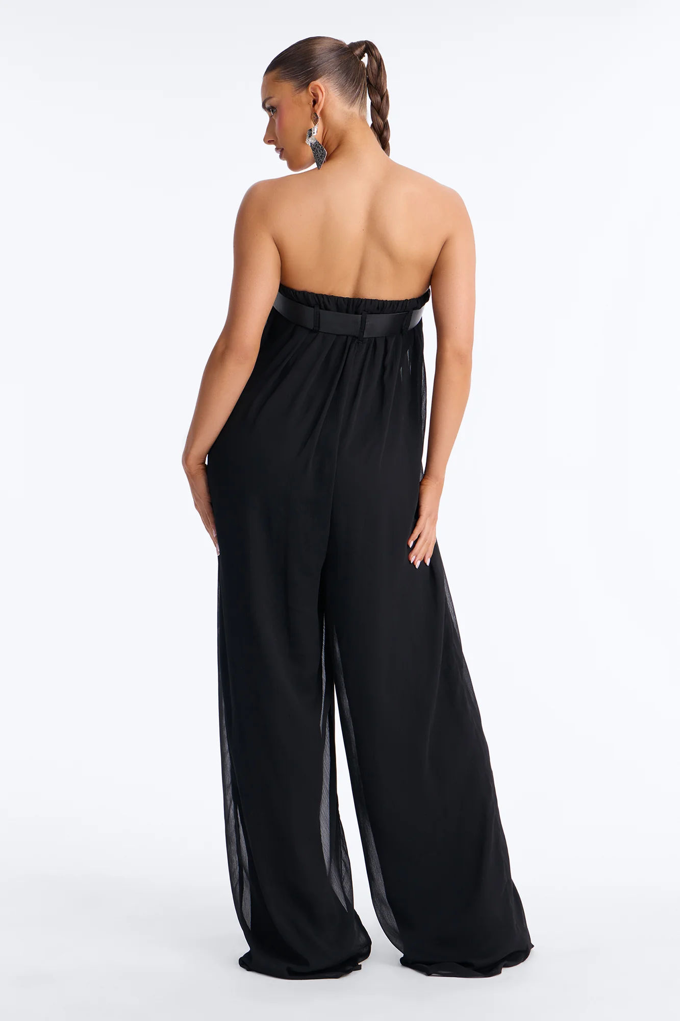 Gia Chiffon Belted Wide Leg Jumpsuit - Black - Image 4