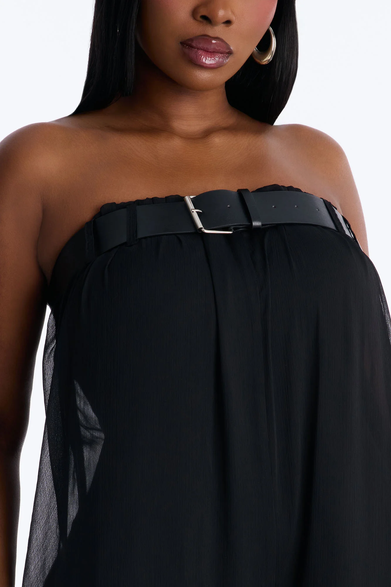 Gia Chiffon Belted Wide Leg Jumpsuit - Black - Image 6