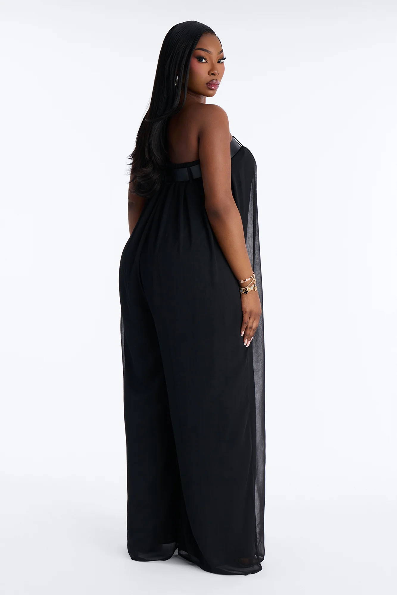 Gia Chiffon Belted Wide Leg Jumpsuit - Black - Image 7