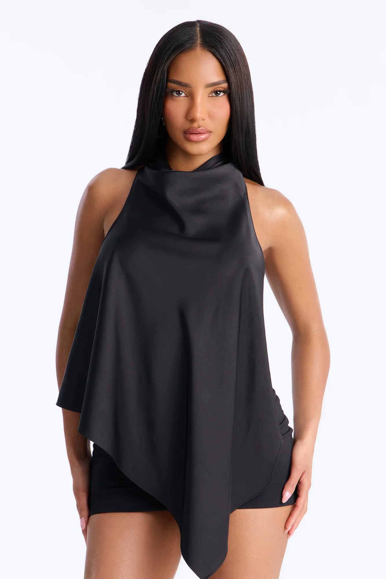Gia Satin Backless Top - Black