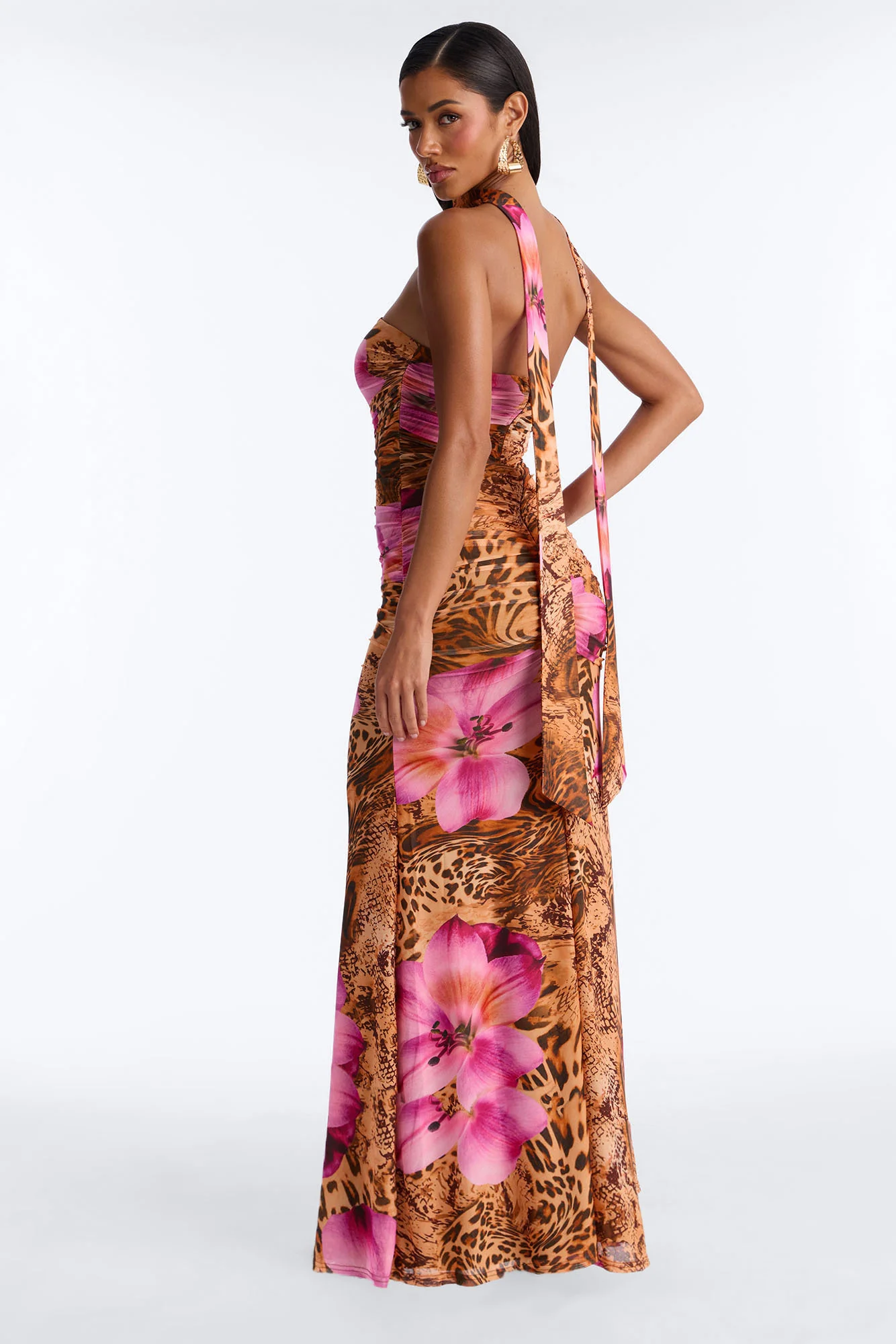 Gianna Ruched Mesh Maxi Dress - Brown/combo - Image 5