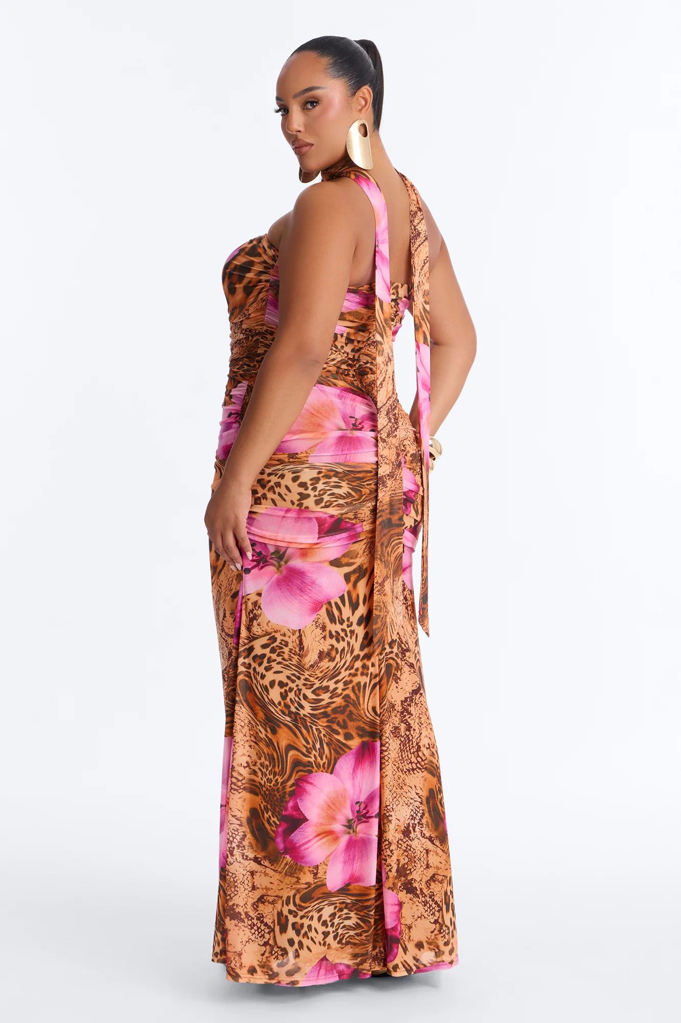 Gianna Ruched Mesh Maxi Dress - Brown/combo - Image 8