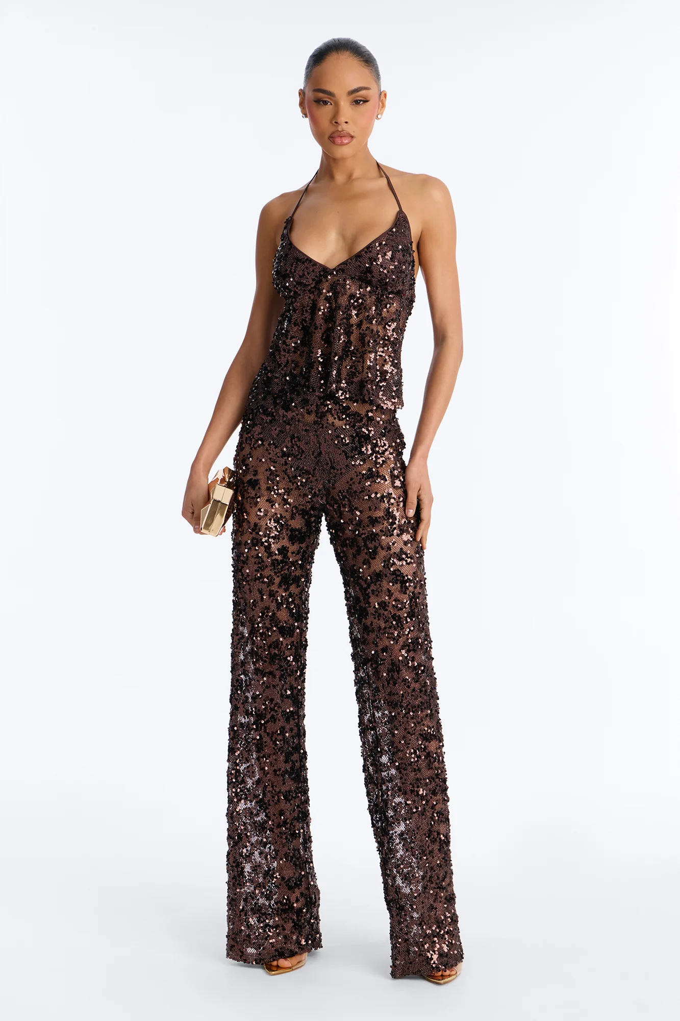 Gianna Sequin Pant Set - Chocolate
