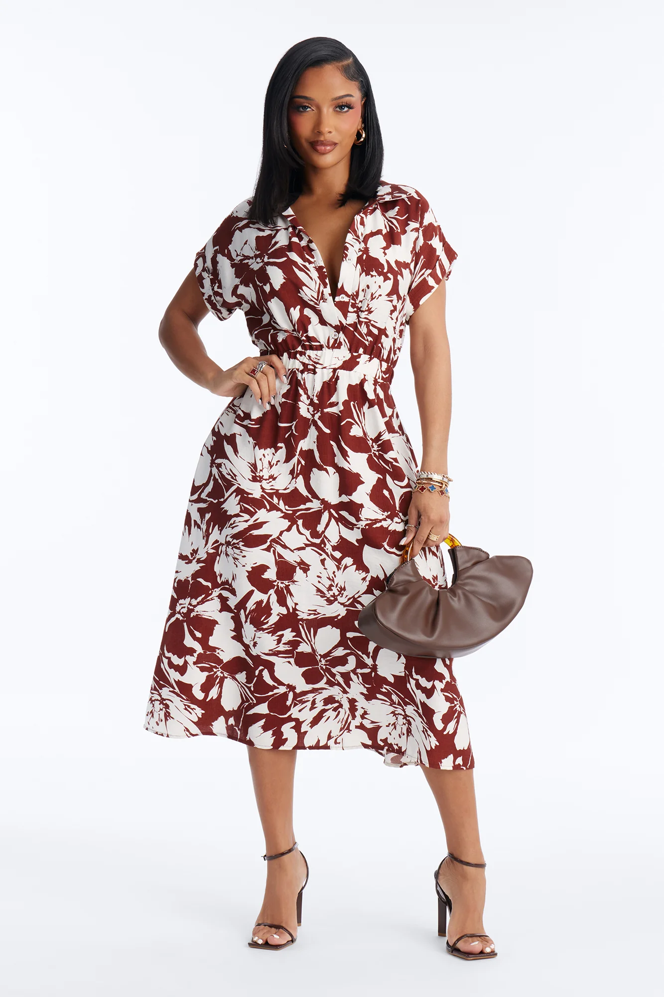 Gianna Shirt Midi Dress - Brown/combo
