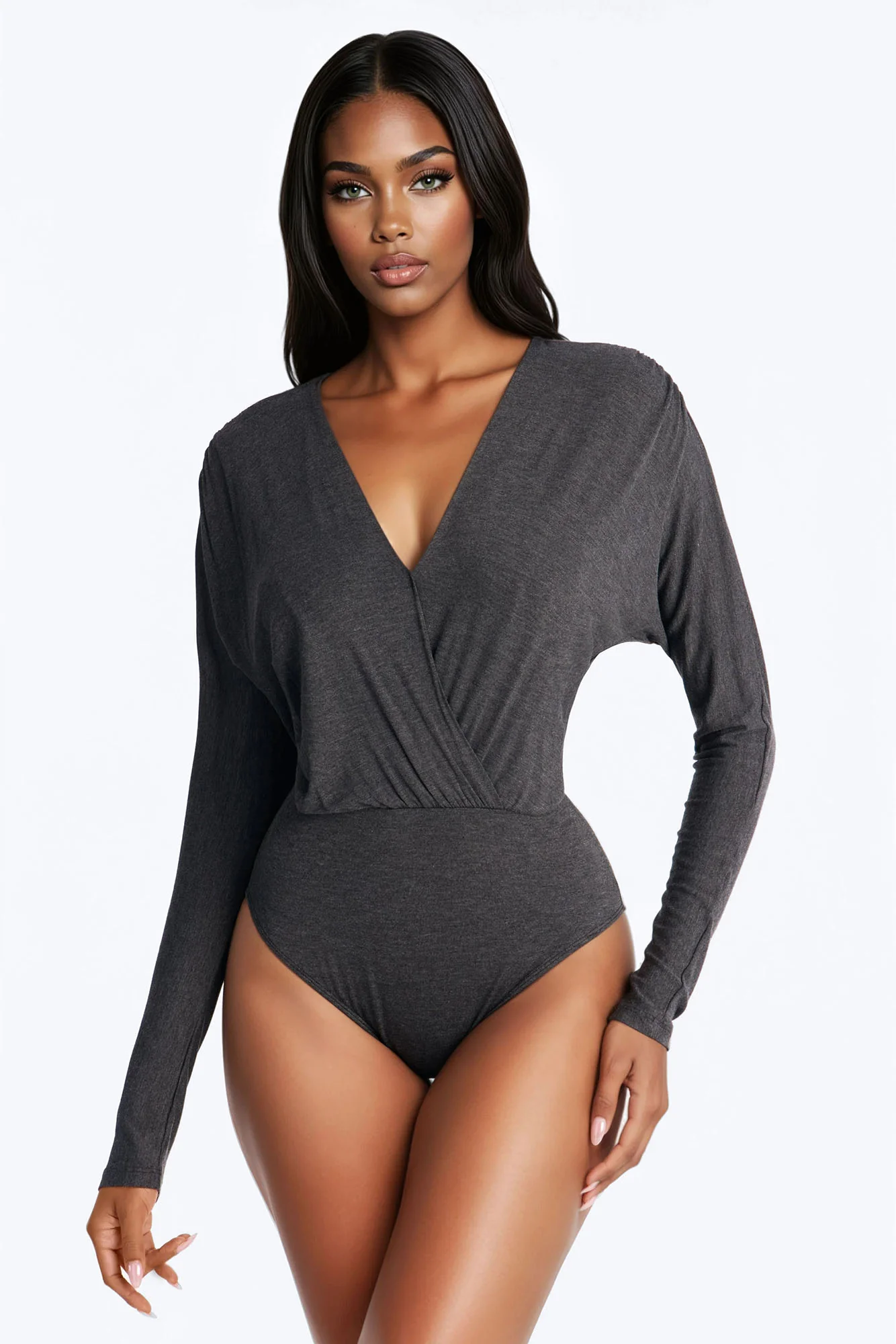 Gianna Surplice Neck Bodysuit - Charcoal